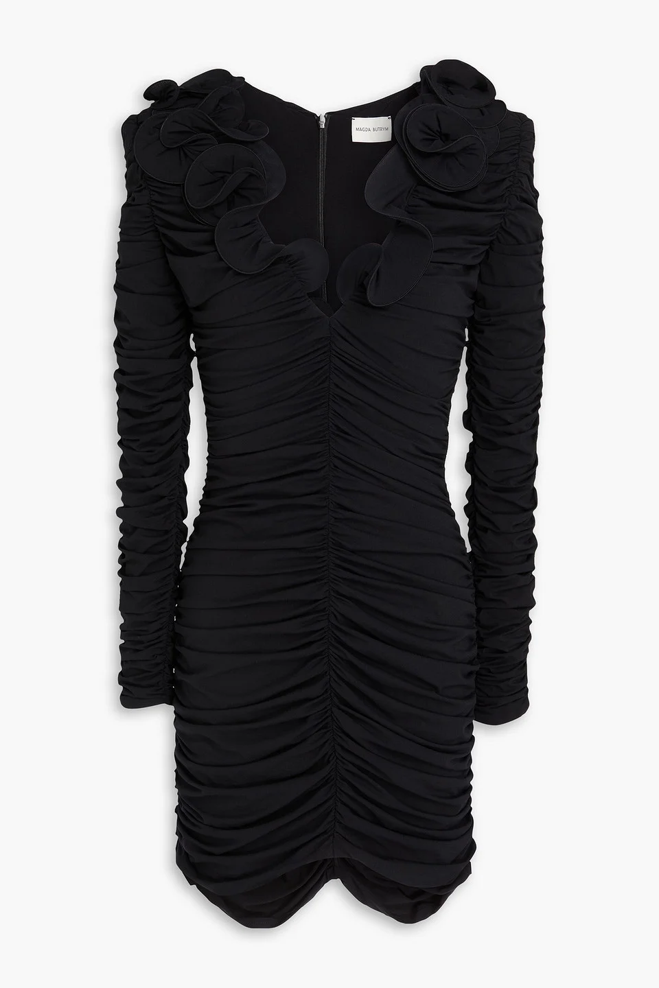 Floral-appliquéd ruched stretch-jersey mini dress - 1