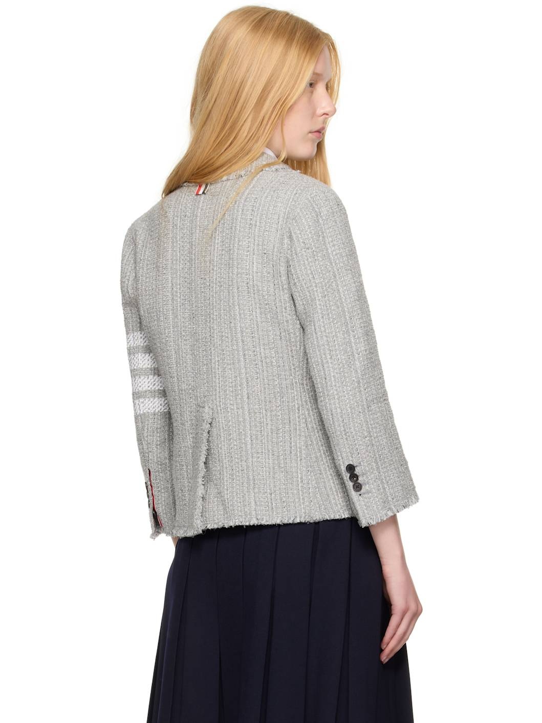 Gray Tweed Fray 4-Bar Cropped Sack Blazer - 3