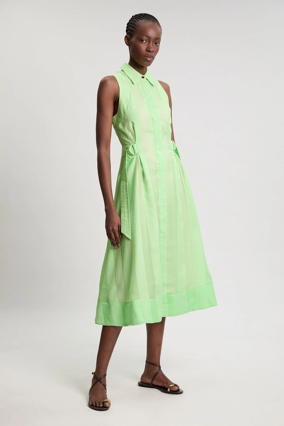 Textured Organza Mix Sleeveless Shirt Dress - 1