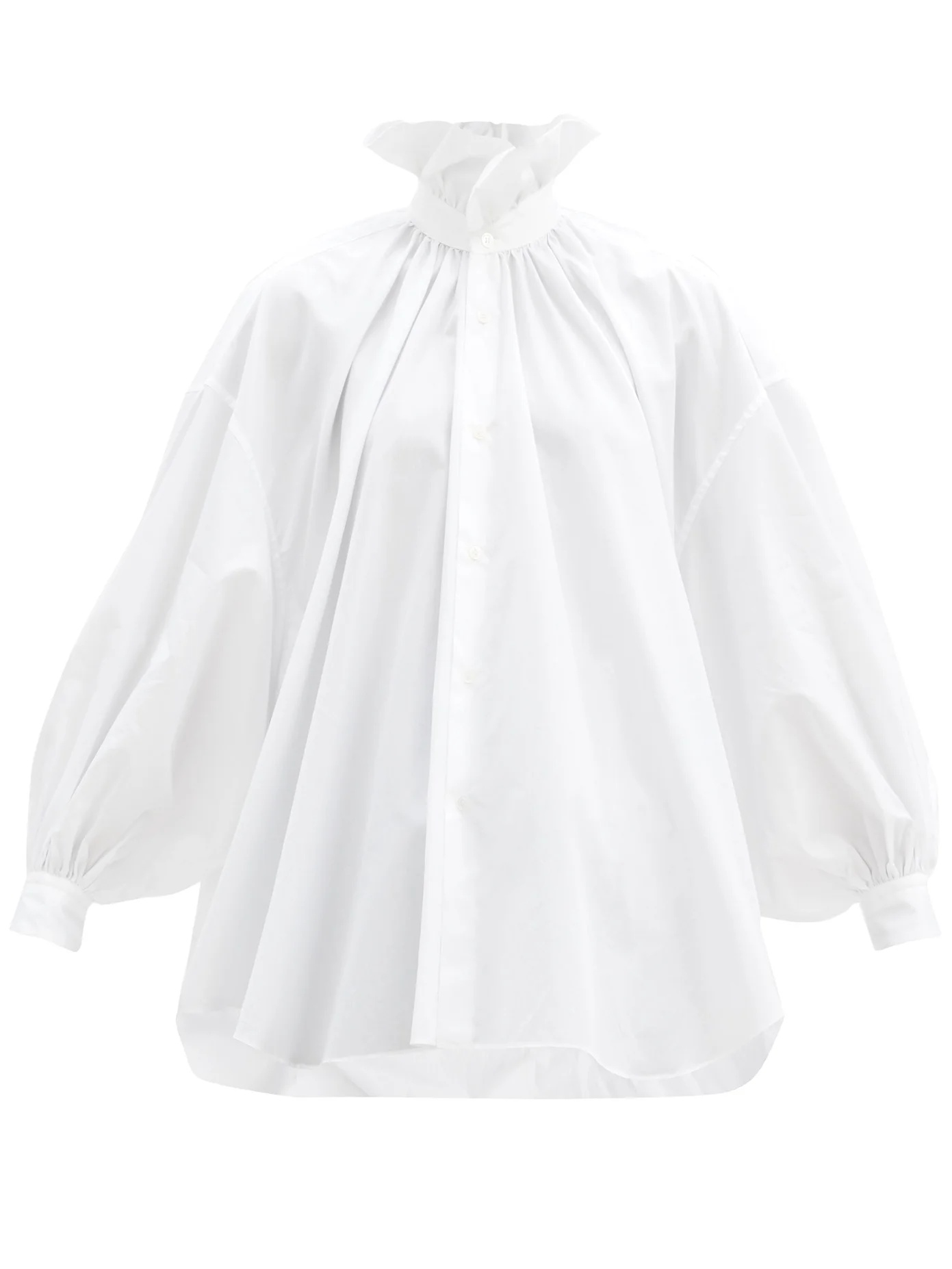 Oversized ruffled-neck cotton-poplin shirt - 1