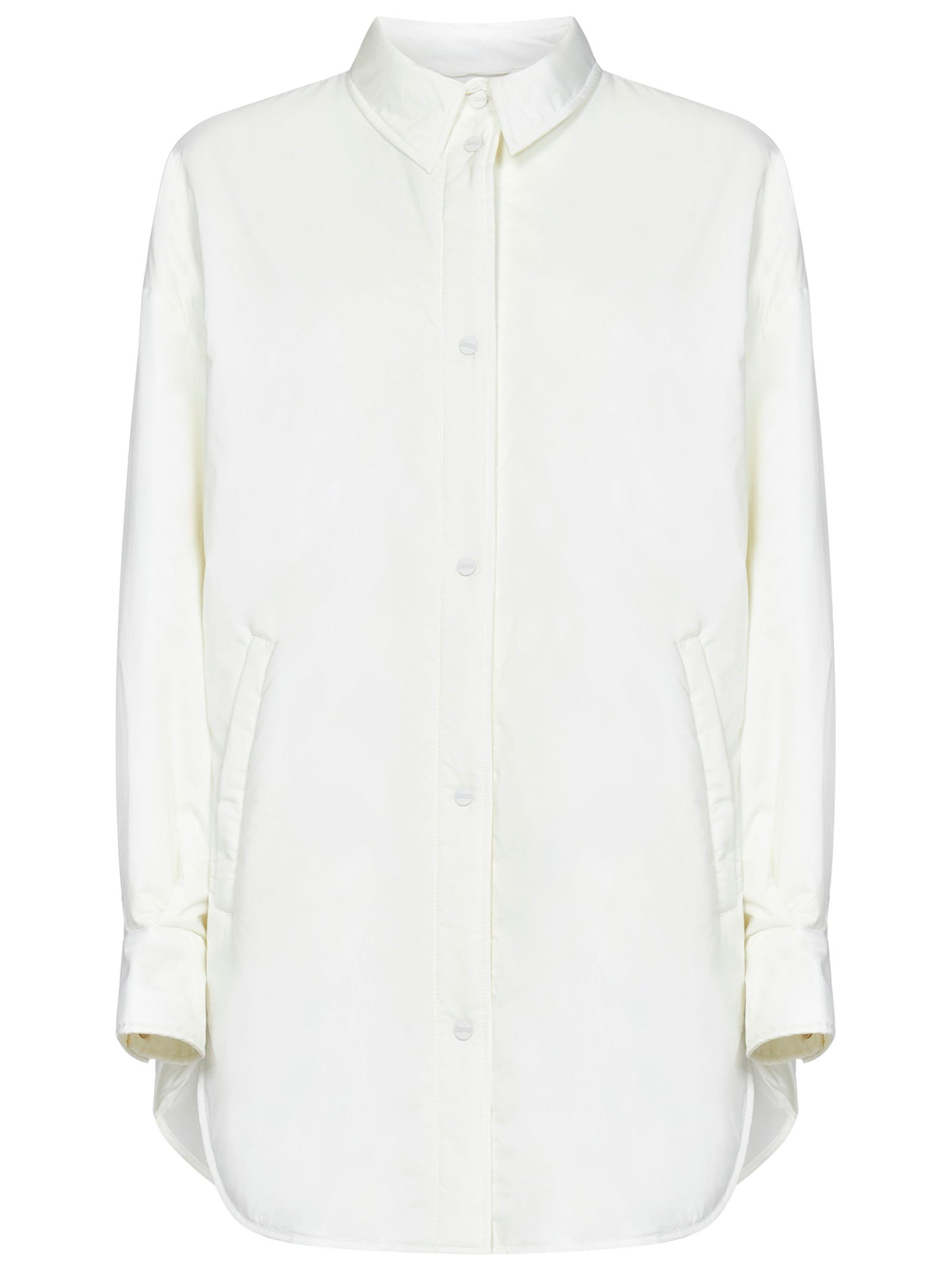 Oversized white shirt in ultralight 20 denier nylon with thin padding. - 1