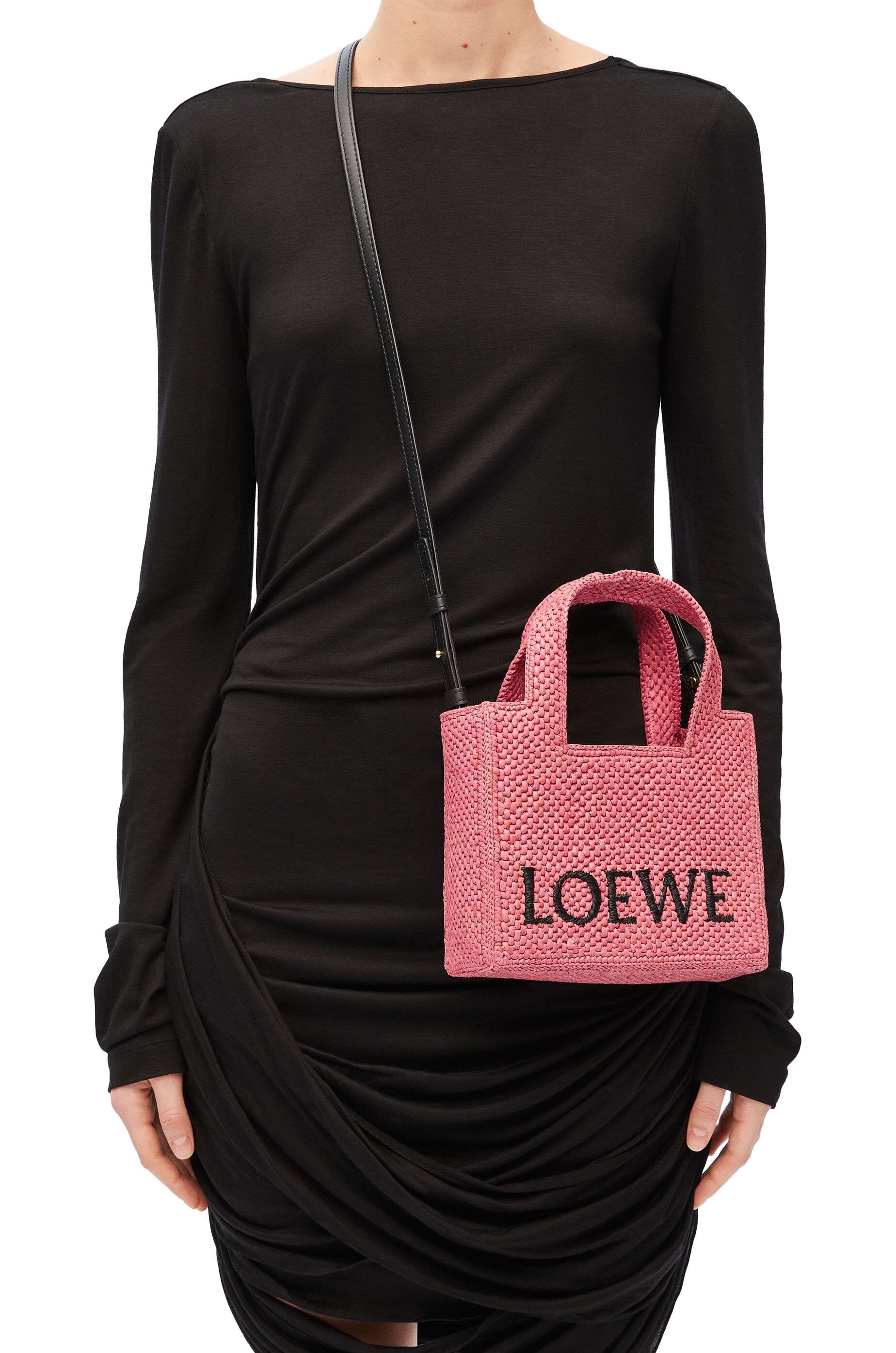 Mini LOEWE Font Tote in raffia - 2