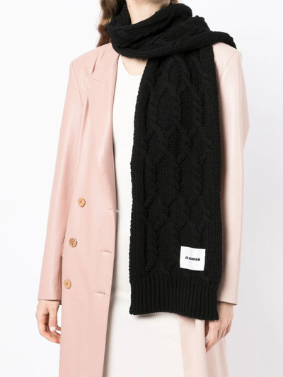 Jil Sander logo patch knit scarf outlook