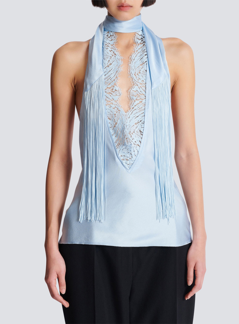 Backless fringed satin top 5