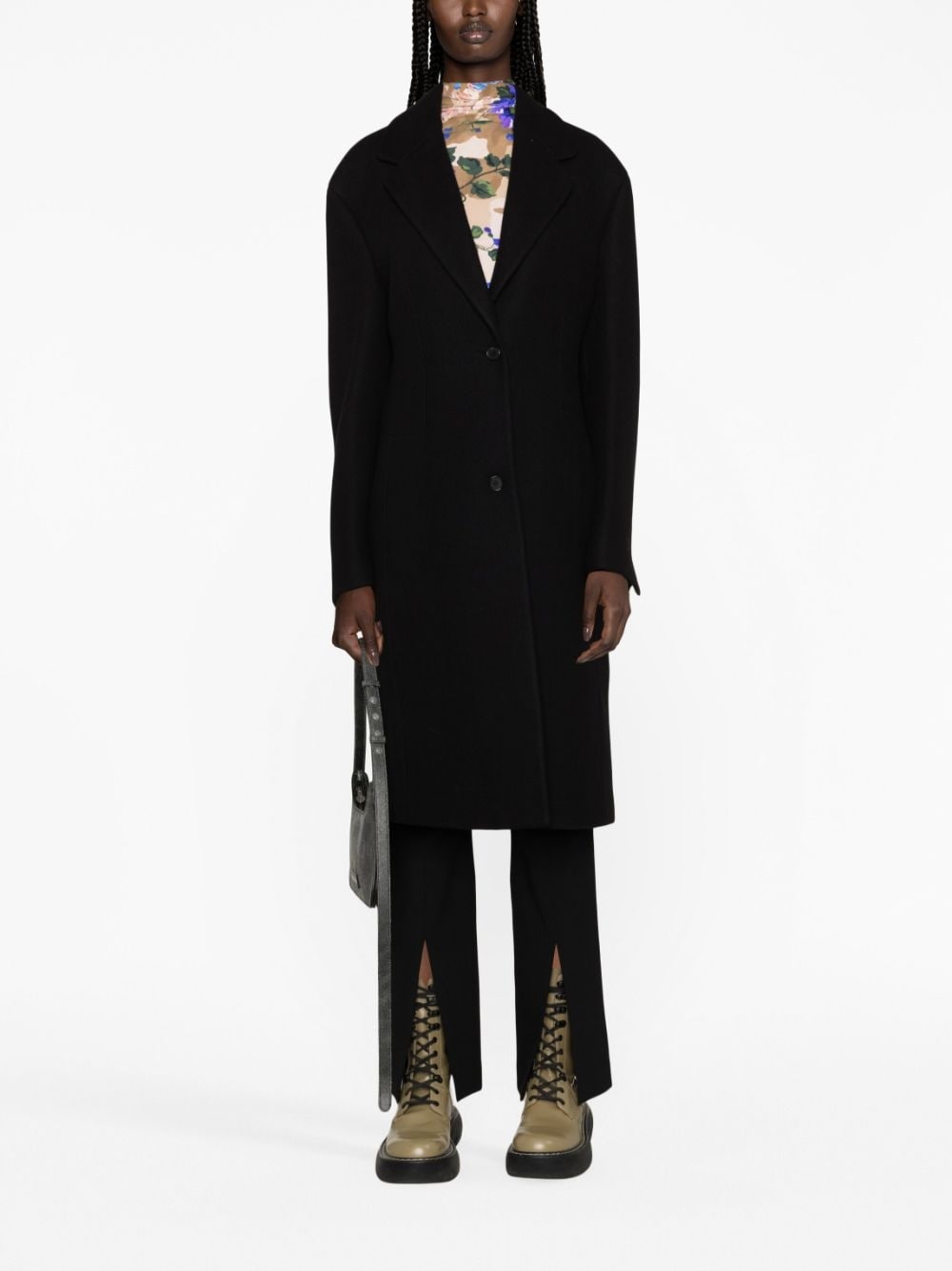 logo-embroidered single-breasted coat - 2