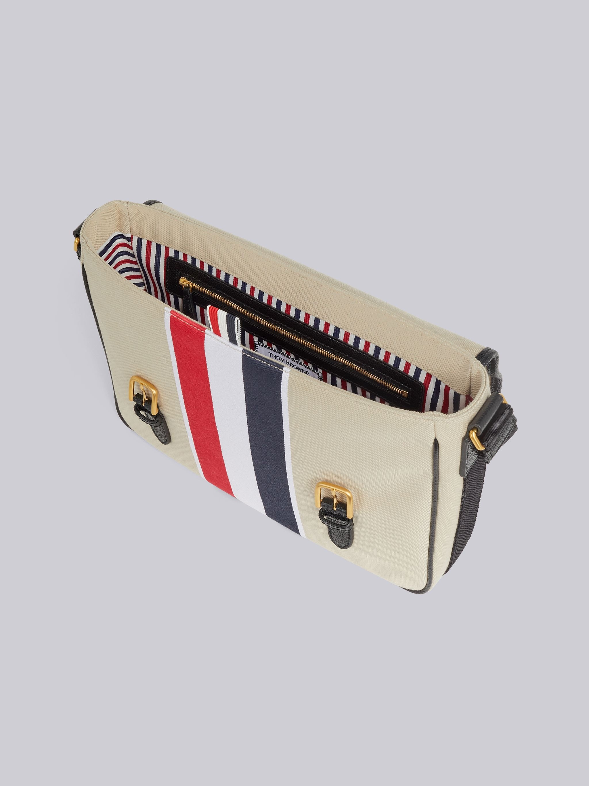 Khaki Canvas Jacquard Stripe Hunting Messenger Bag - 5