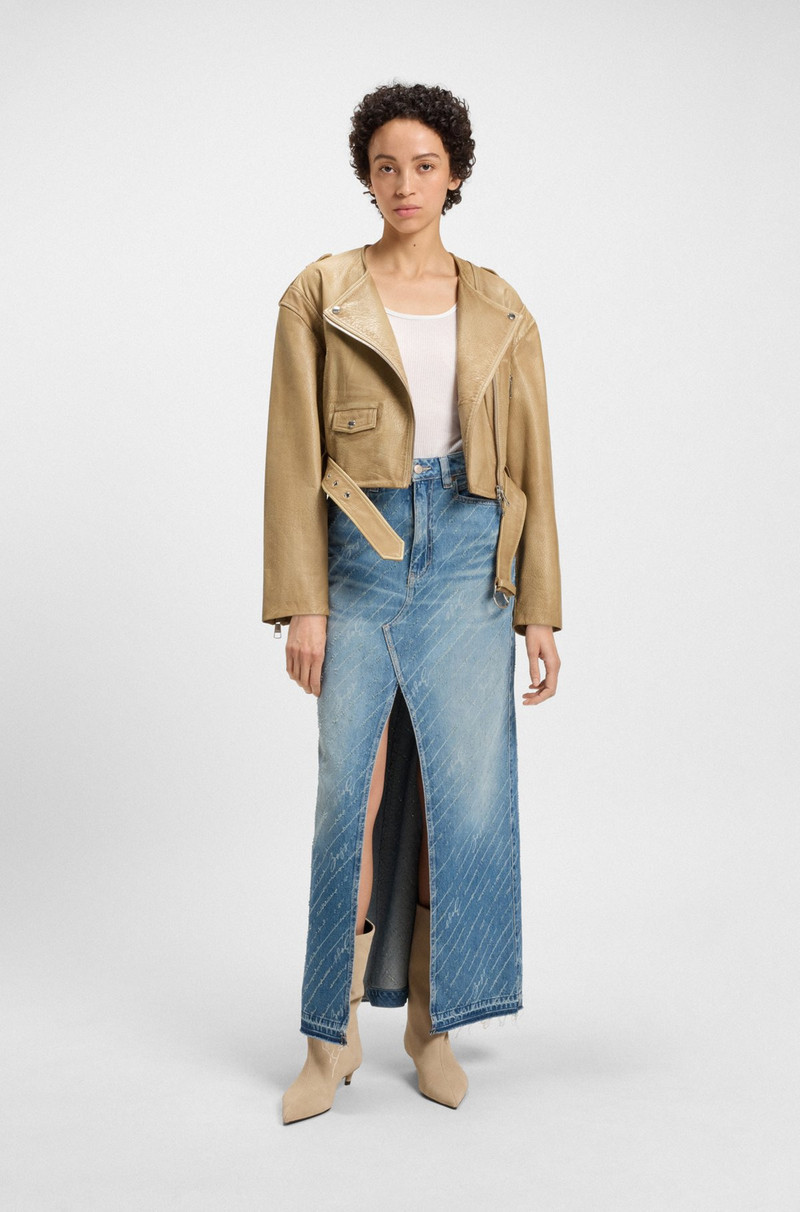 BOSS CROPPED BIKER JACKET IN GRAINED LEATHER outlook