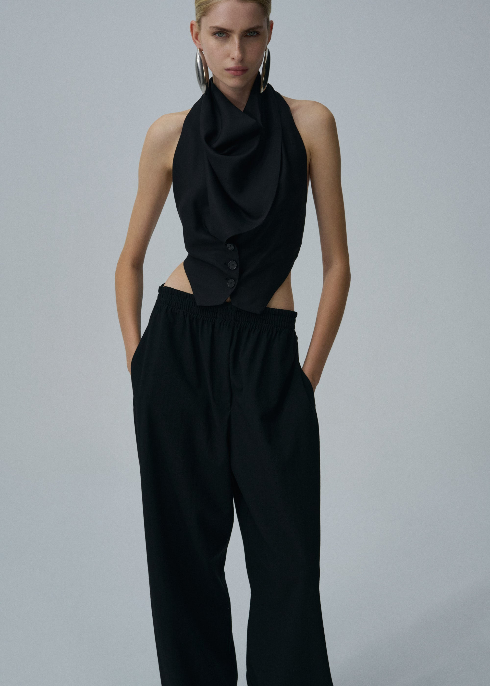 Scarf detail waistcoat in black - 3