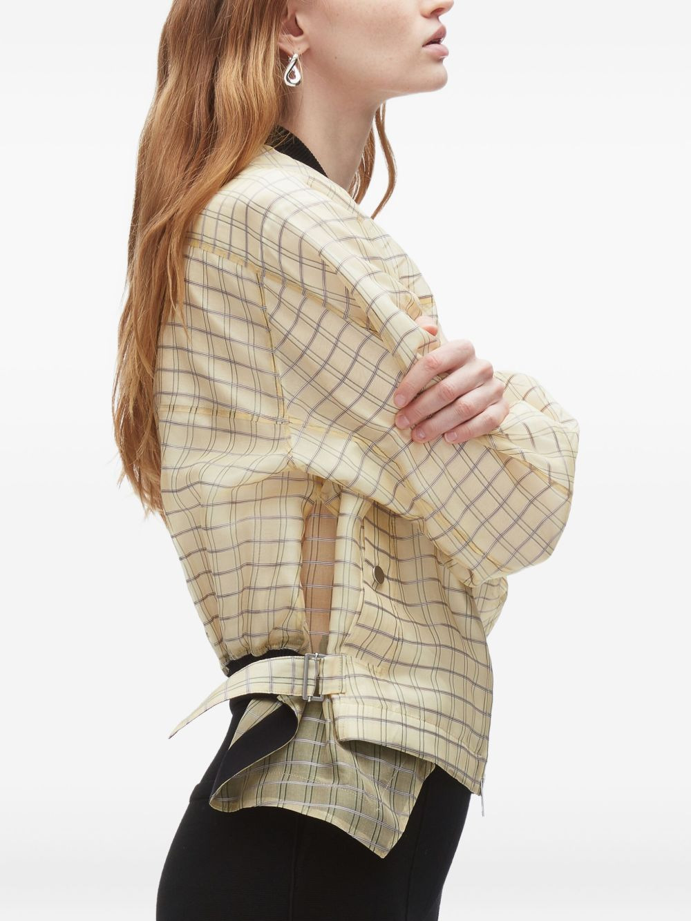 checked belted bomber jacket - 5
