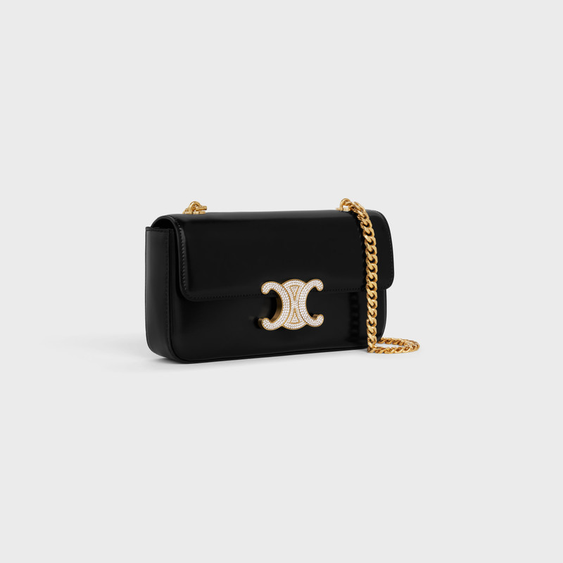 CELINE CHAIN SHOULDER BAG triomphe with strass closure in shiny calfskin outlook