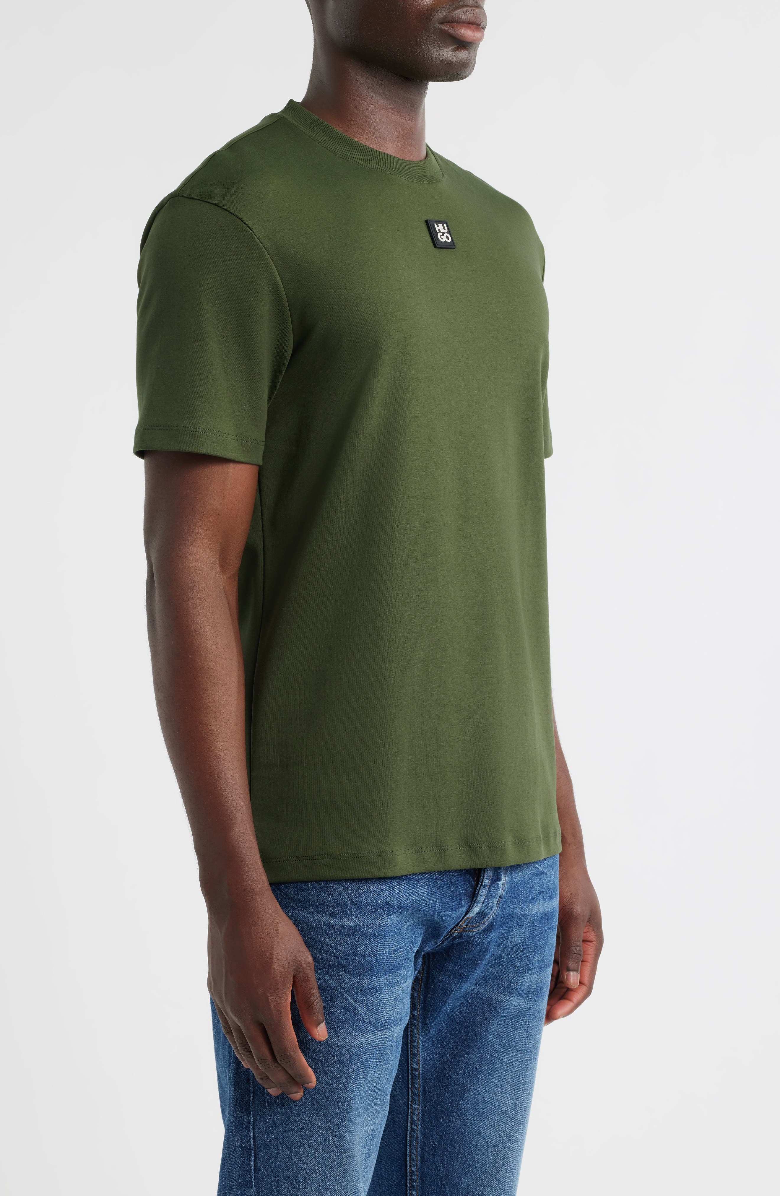 HUGO Dalile Logo Badge Cotton T-Shirt in Dark Green at Nordstrom - 3