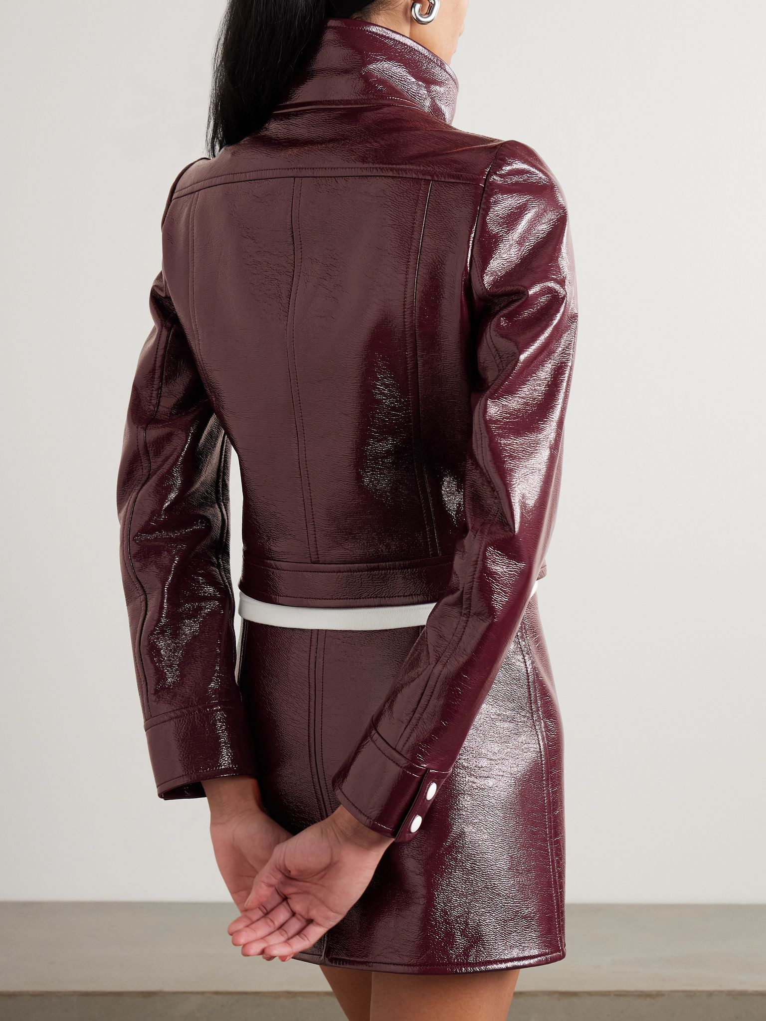 Reedition appliquéd coated cotton-blend jacket Burgundy - 4