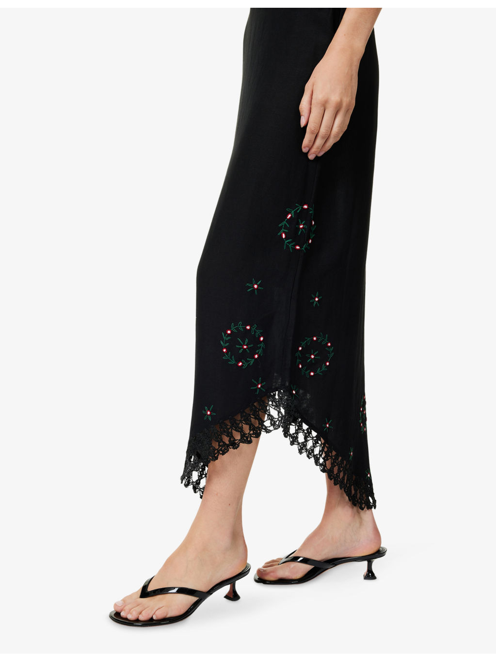 Imola Rose-Embroidered Linen-Blend Midi Skirt - 5