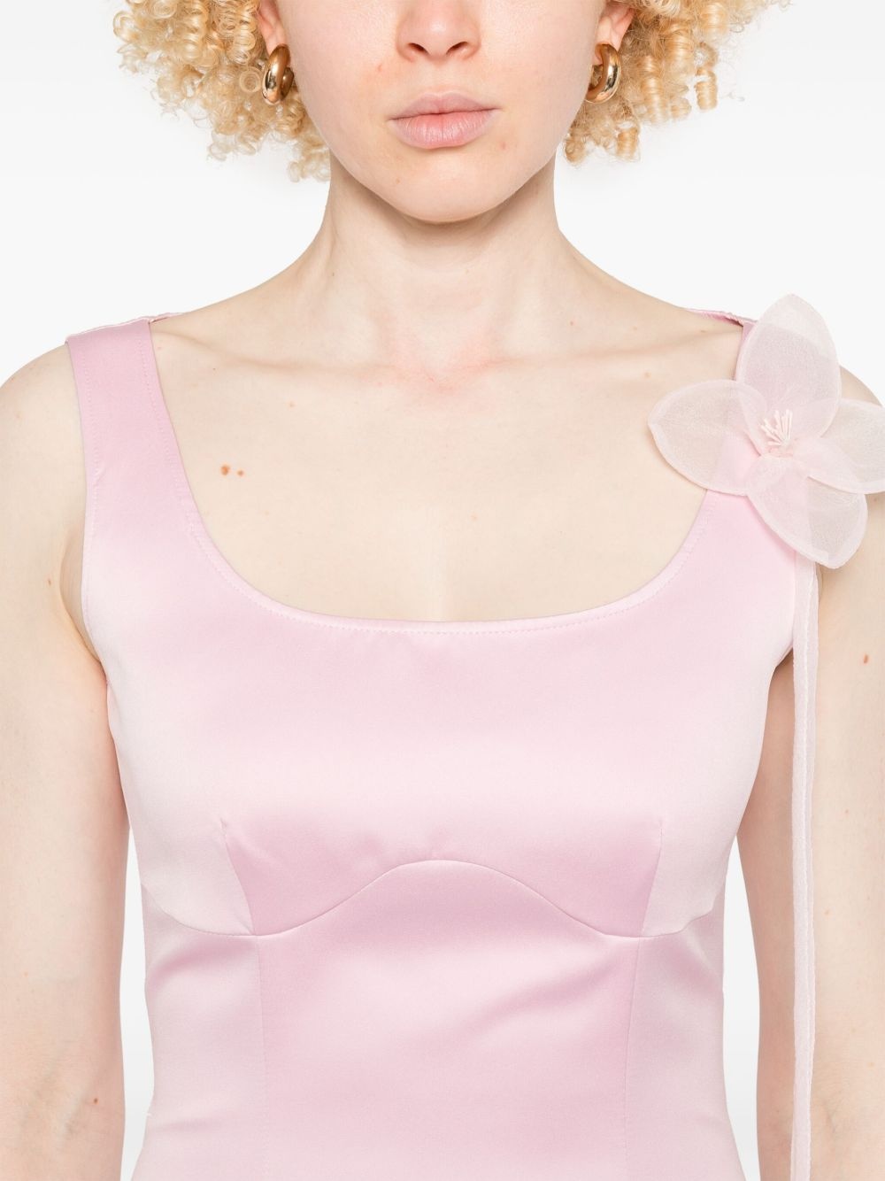 satin flower mini dress - 5
