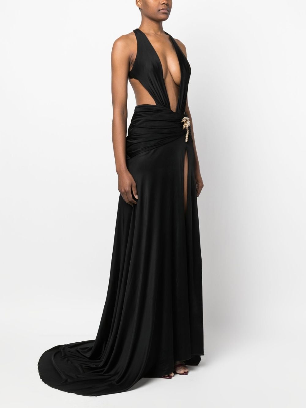 brooch-detail front slit dress - 3