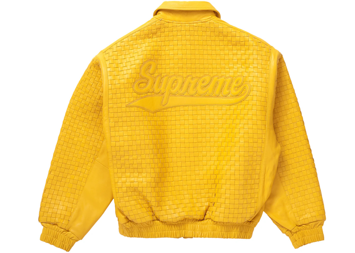 Supreme Woven Leather Varsity Jacket Yellow - 3