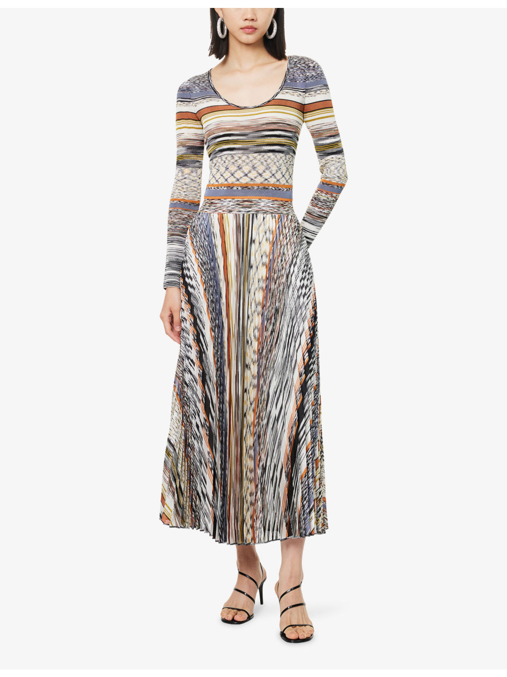 Pleated Long-Sleeve Knit Midi Dress - 3