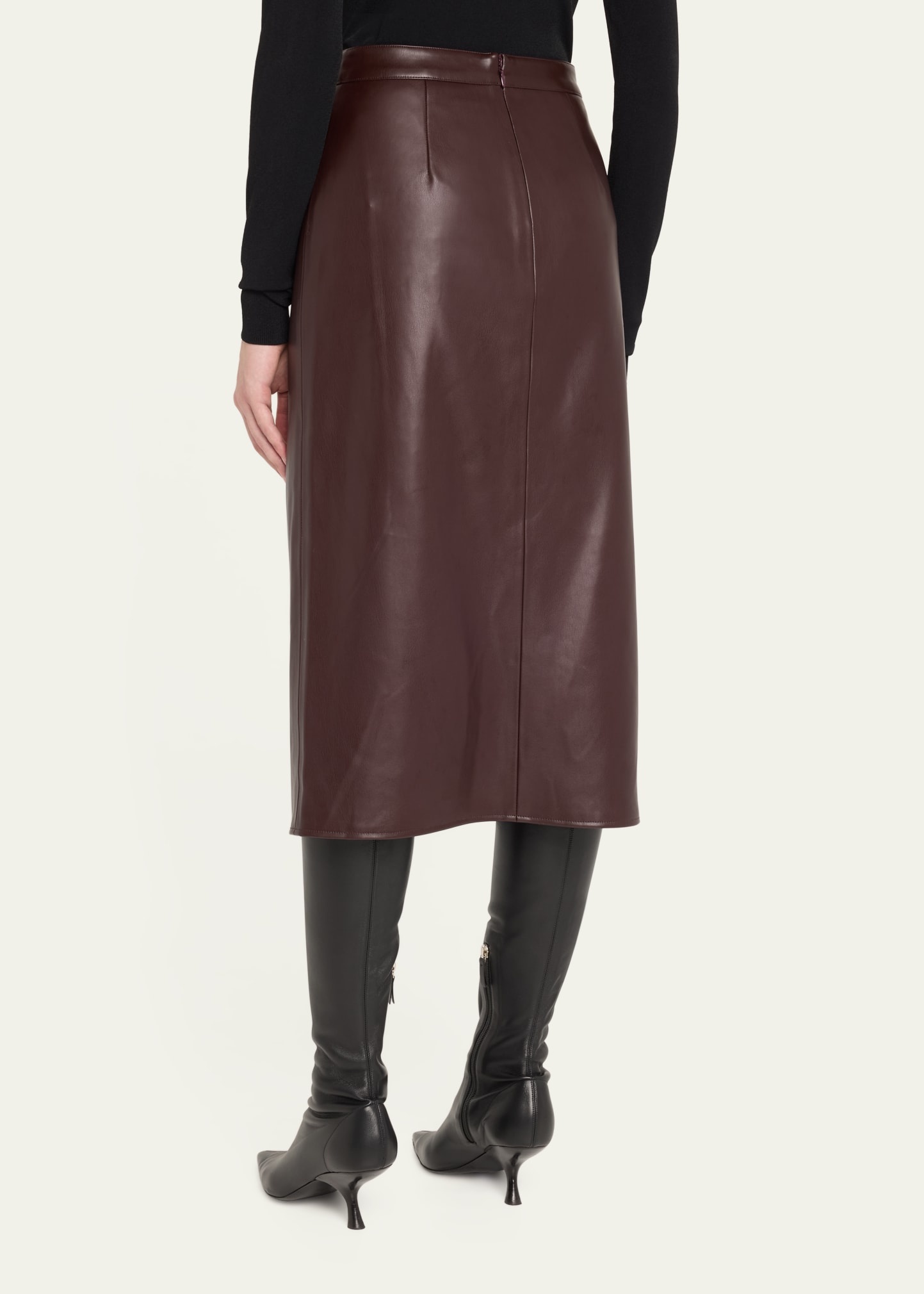 Milann Vegan Leather Midi Skirt - 3