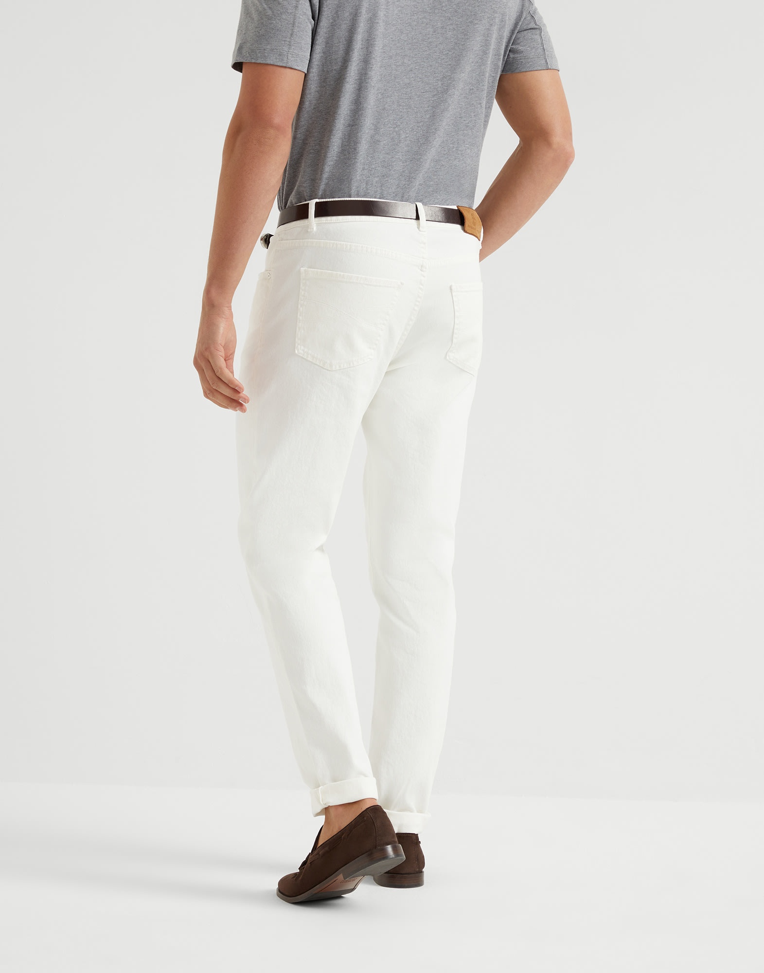 Garment-dyed comfort lightweight denim traditional fit five-pocket trousers - 2