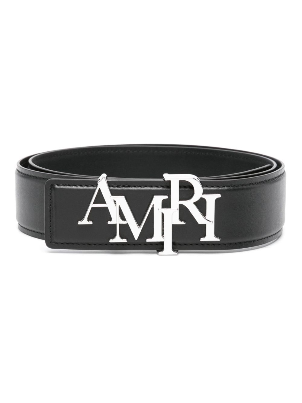Staggered logo-buckle leather belt - 1