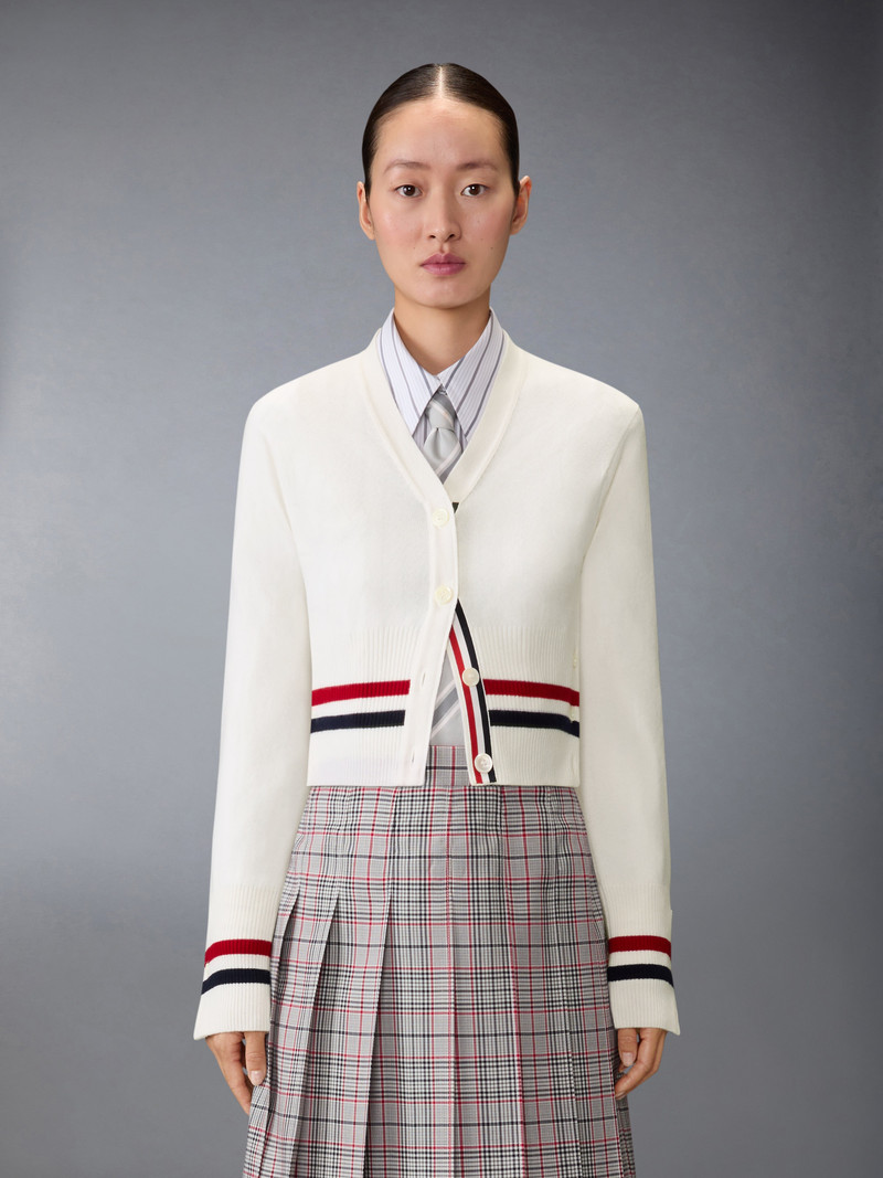 Thom Browne CASHMERE RWB STRIPE SHRUNKEN CARDIGAN outlook