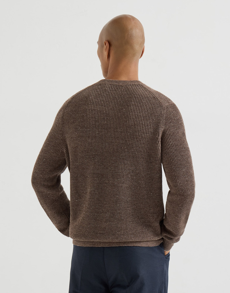 Brunello Cucinelli Cotton and linen half English rib knit sweater with Henley collar outlook