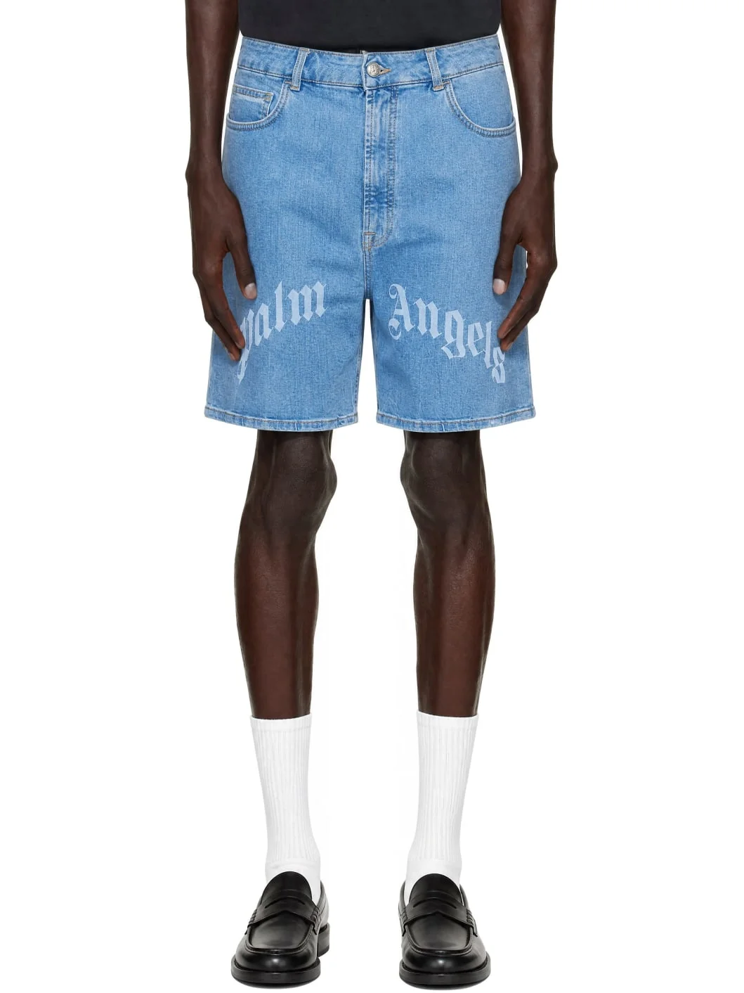 Blue Splitted Curved Logo Shorts - 1