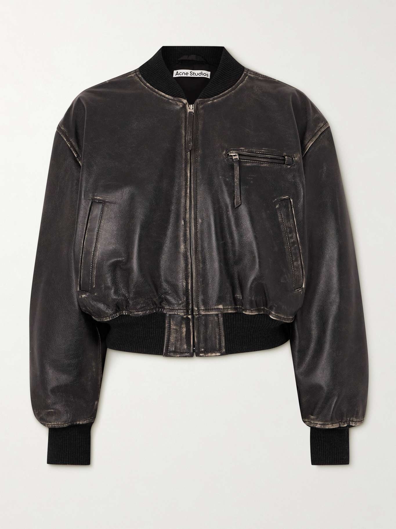 Distressed leather bomber jacket - 1