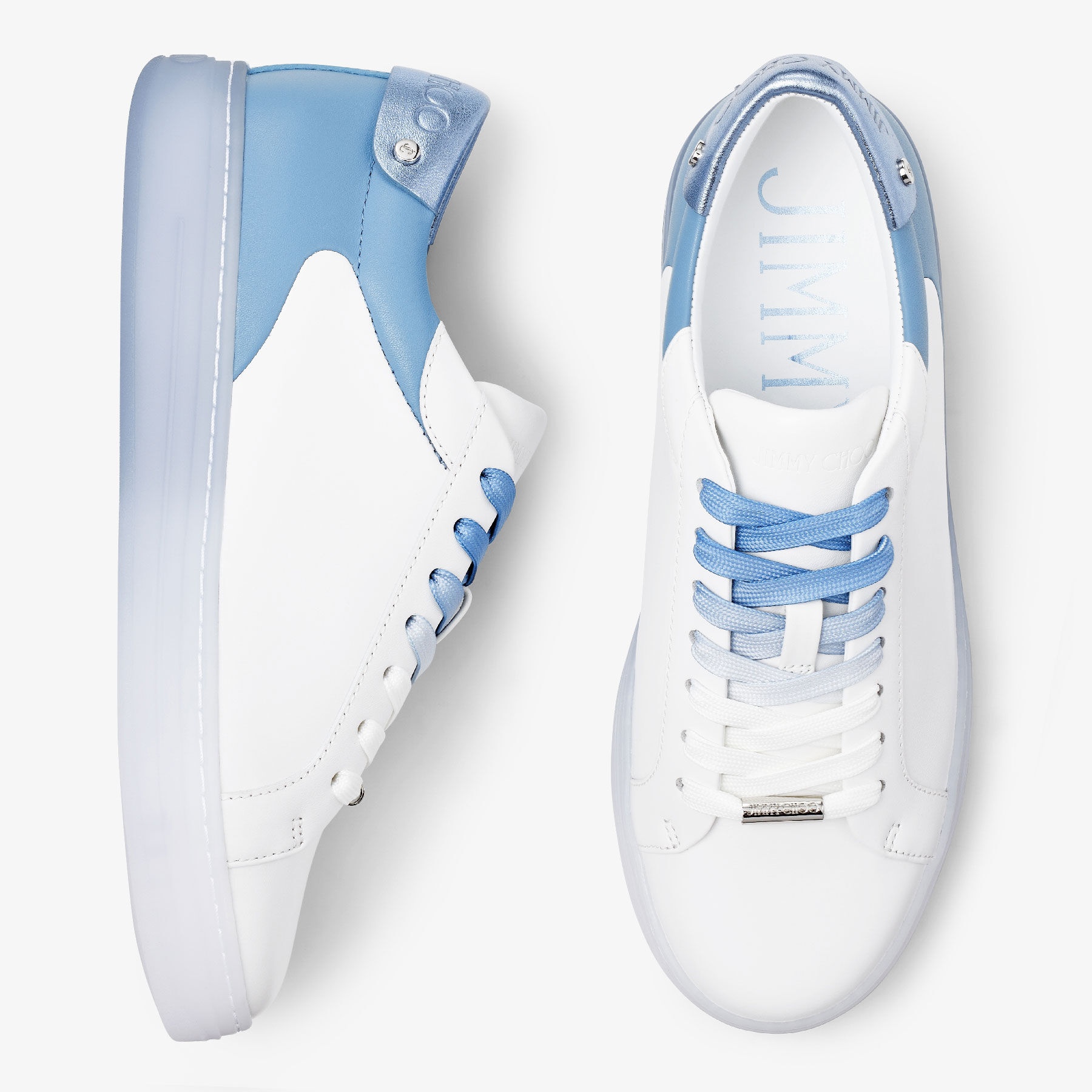 Rome/F
White and Smoky Blue Leather Low-Top Trainers - 6