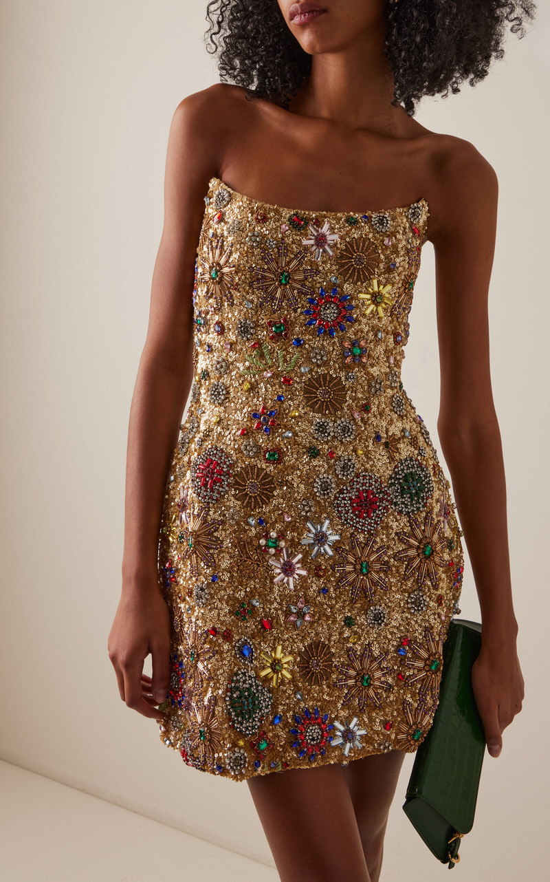 RACHEL GILBERT Francesca Strapless Star Tulle Mini Dress gold outlook