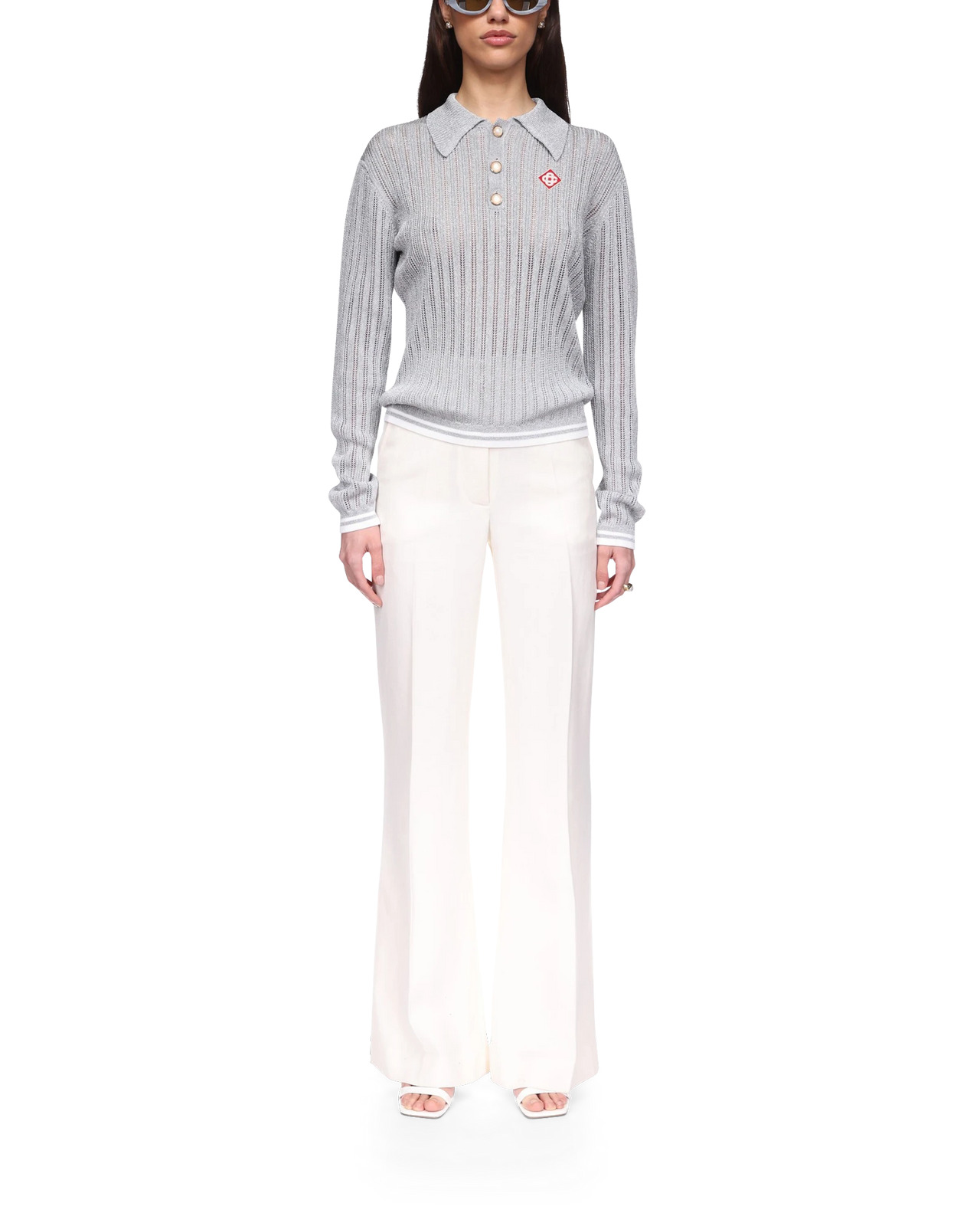 Silver Long Sleeve Polo Shirt - 2