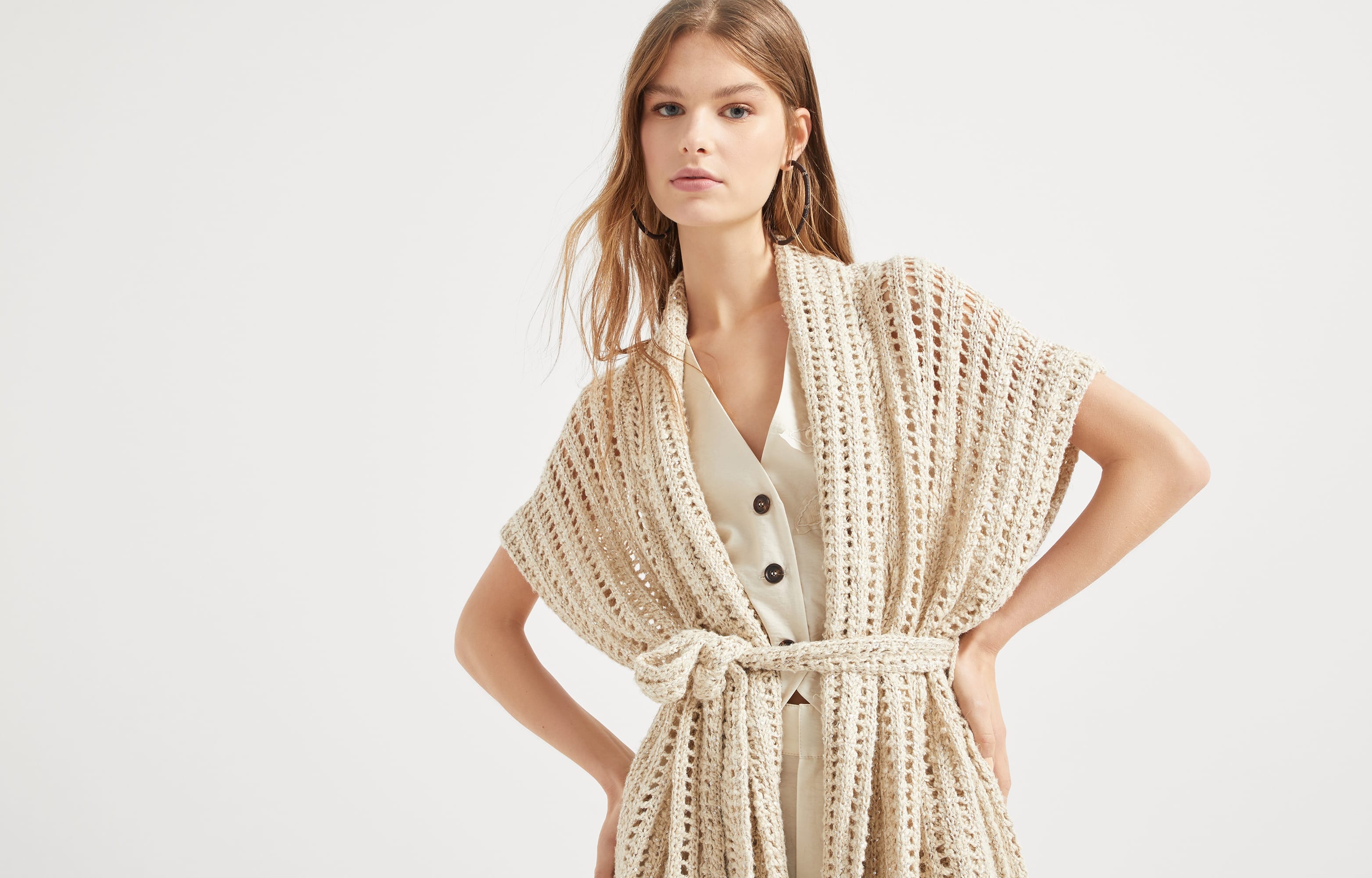 Dazzling silk and linen openwork rib cardigan - 6