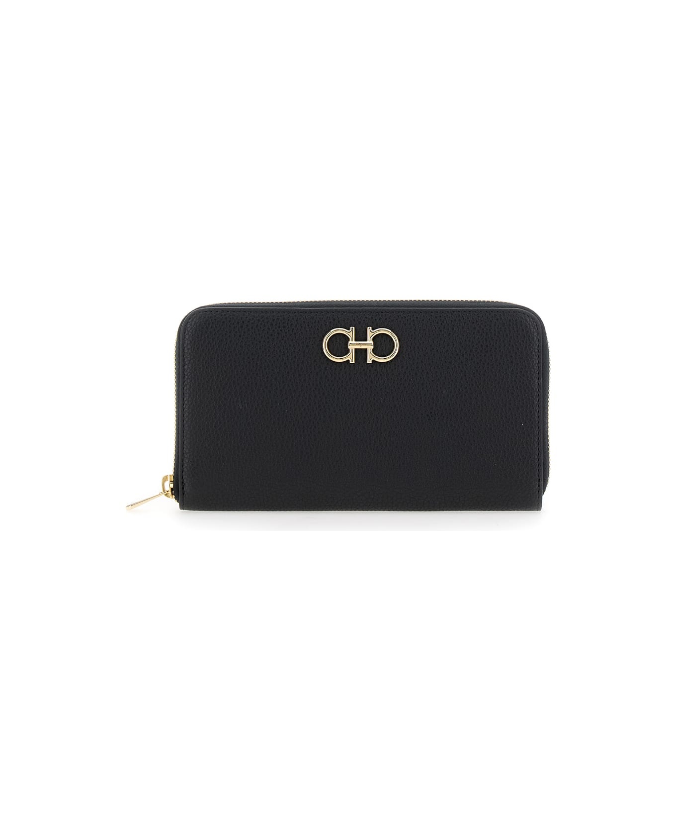 'giove' Black Wallet With Gancini On The Front In Leather Woman - 1