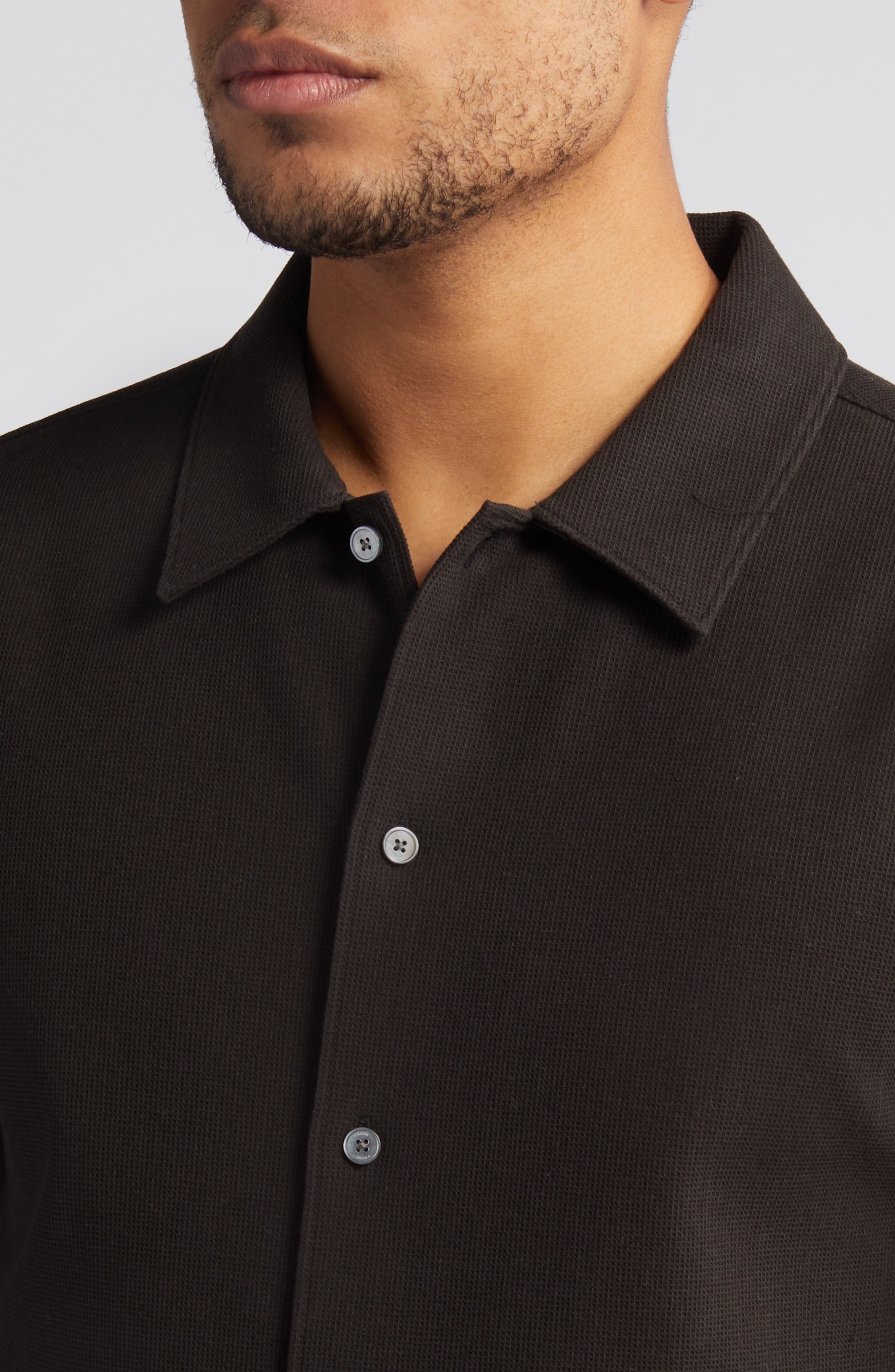 Textured Short Sleeve Button-Up Shirt - 4