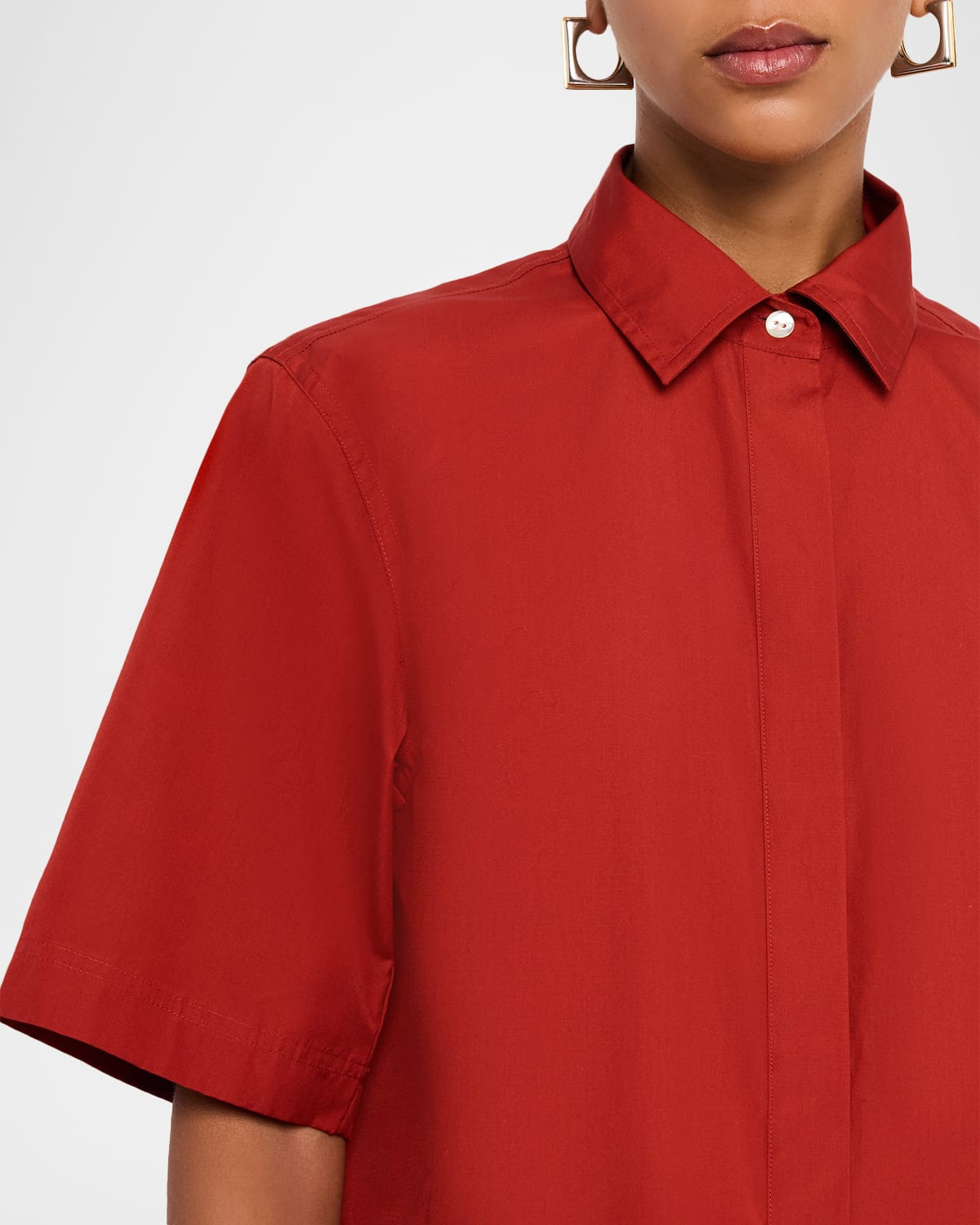 Short-Sleeve Cropped Cotton Shirt - 5