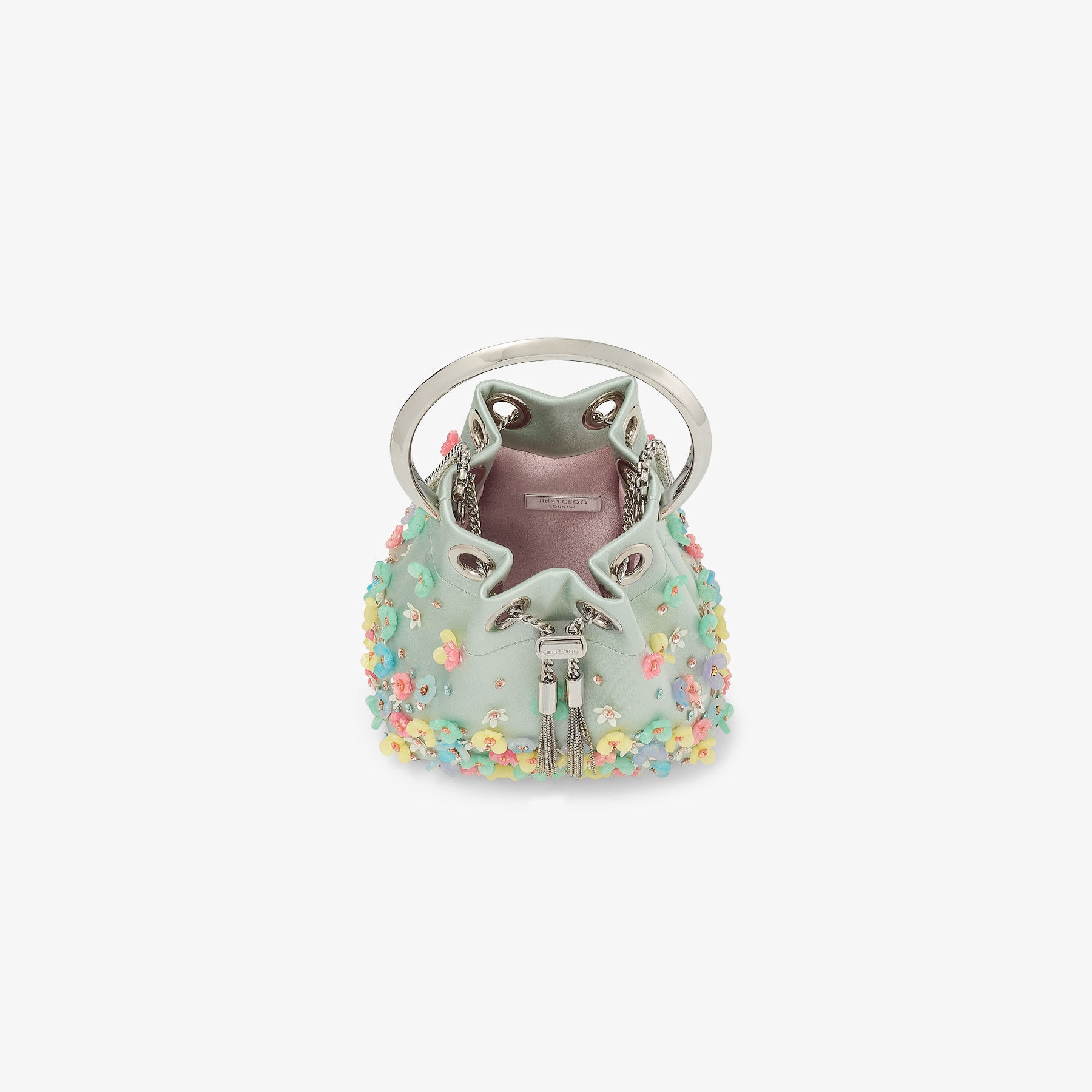Micro Bon Bon
Light Verde Satin Bag With Embroidery Daisies - 5