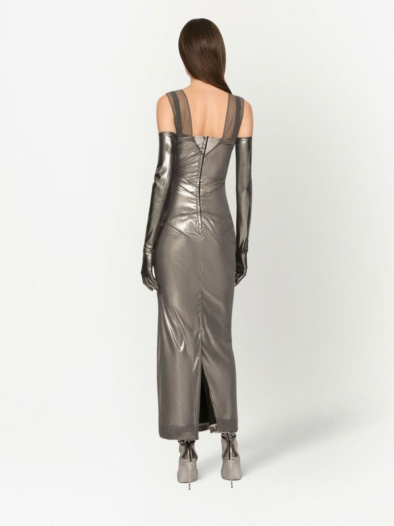 KIM DOLCE&GABBANA metallic-finish ankle-length dress - 4