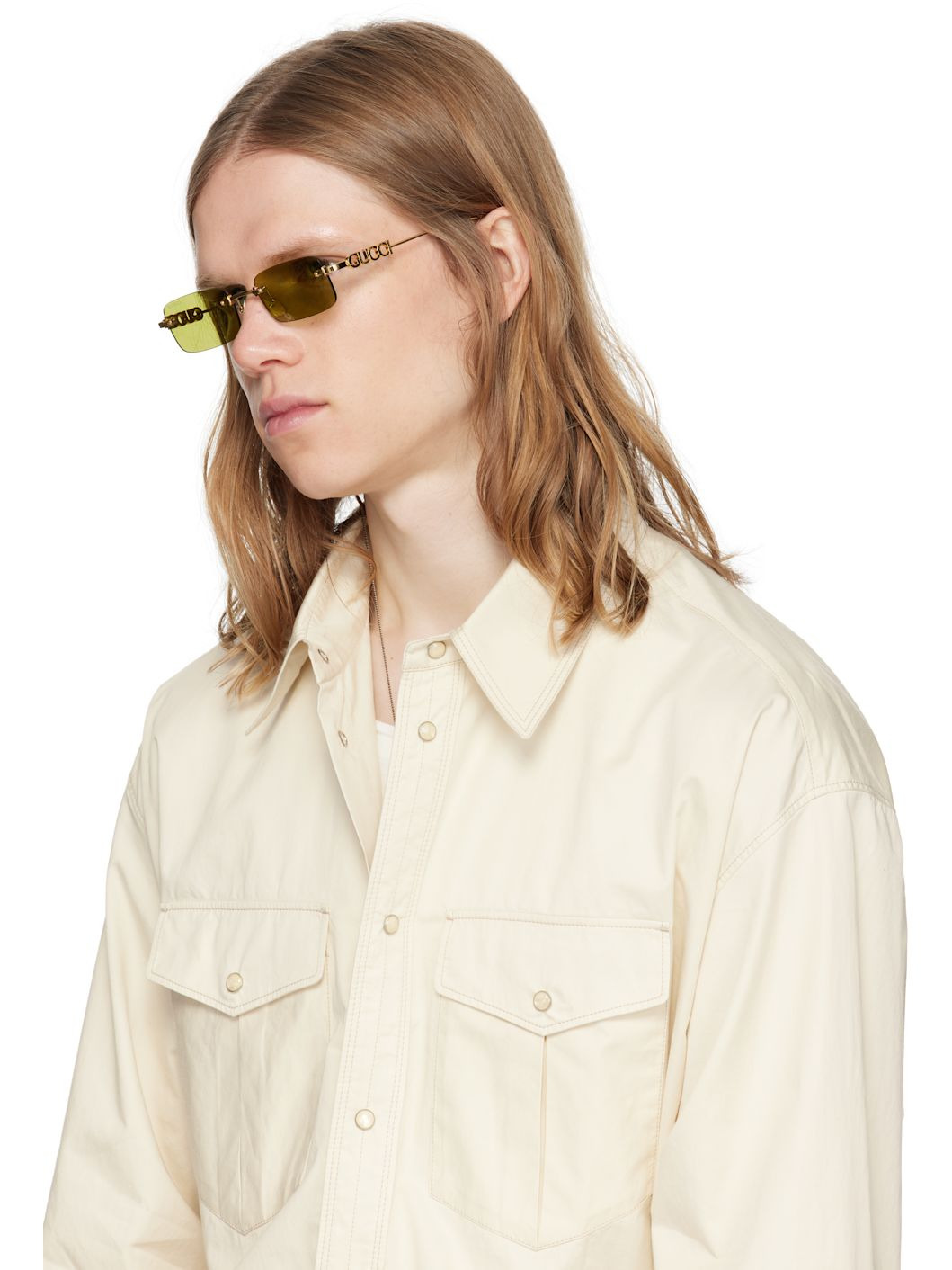 Gold Rectangular Frame Sunglasses - 4