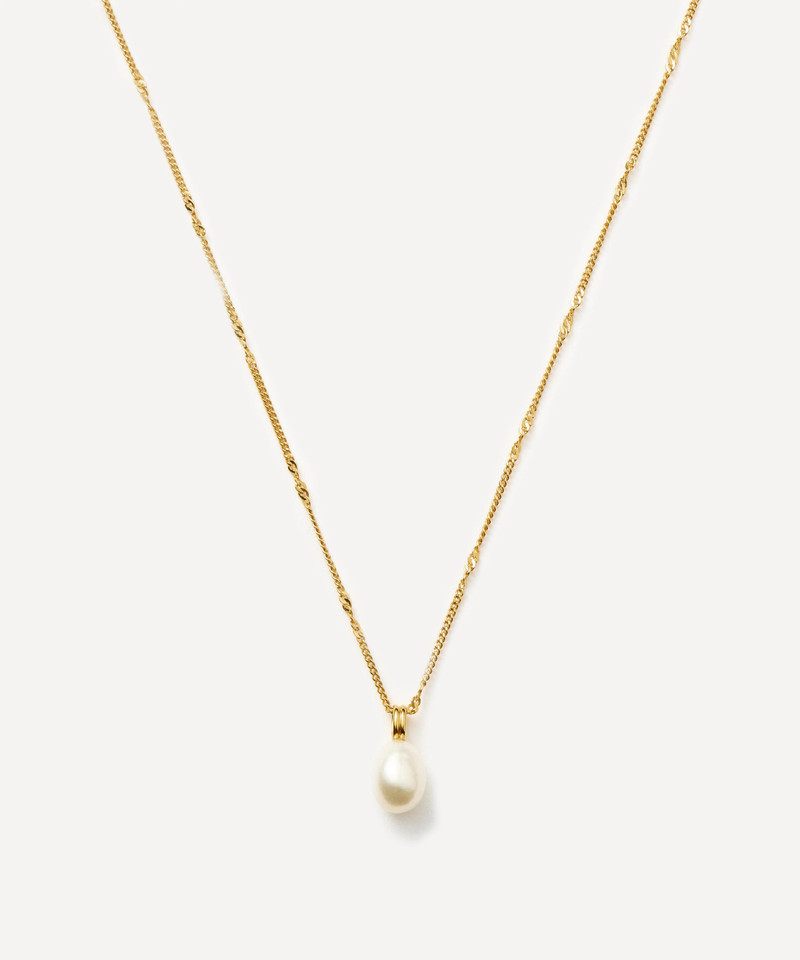 18ct Gold-Plated Vermeil Silver Baroque Pearl Twisted Chain Pendant Necklace 1