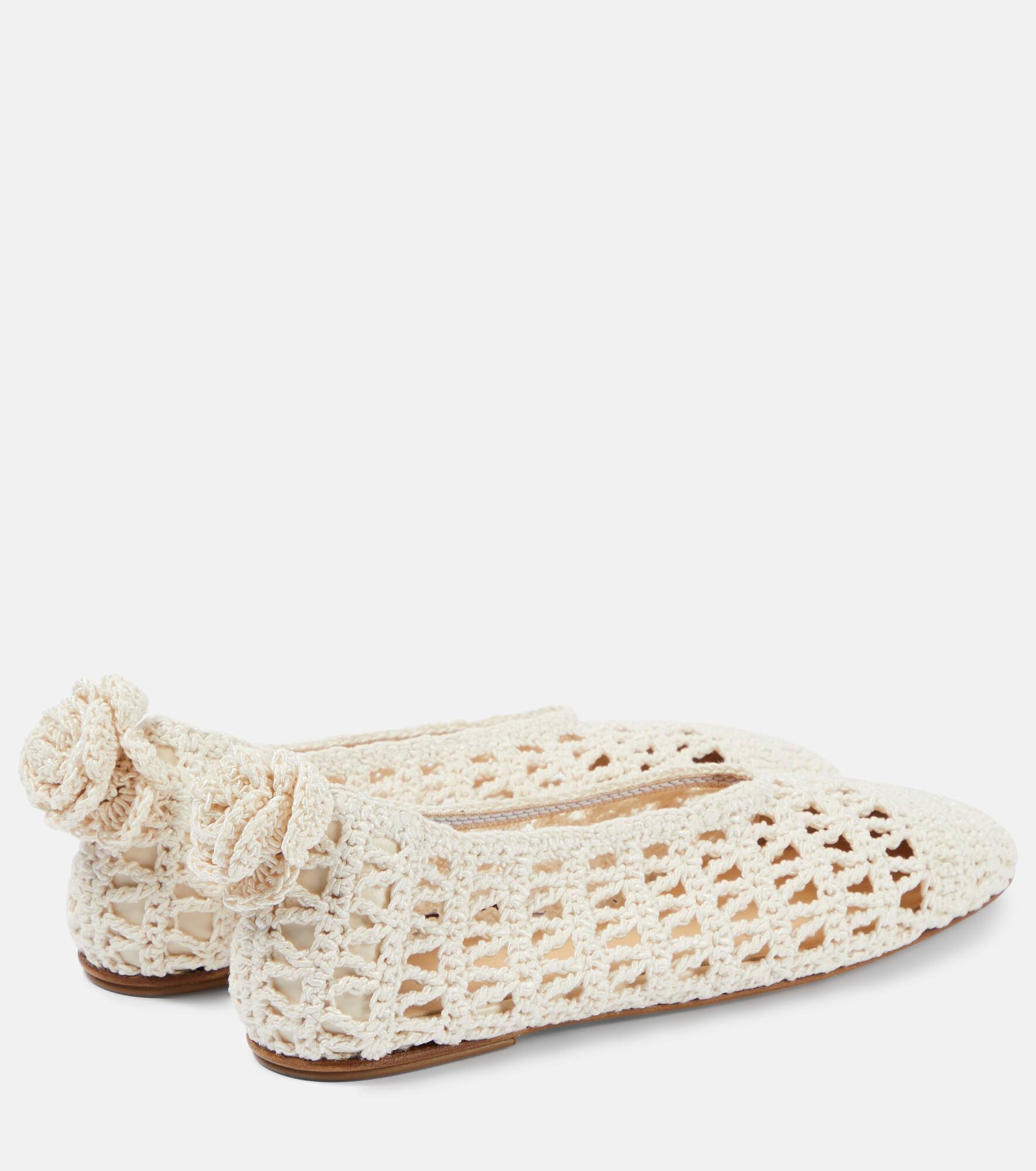 Floral-appliqué crochet ballet flats - 3