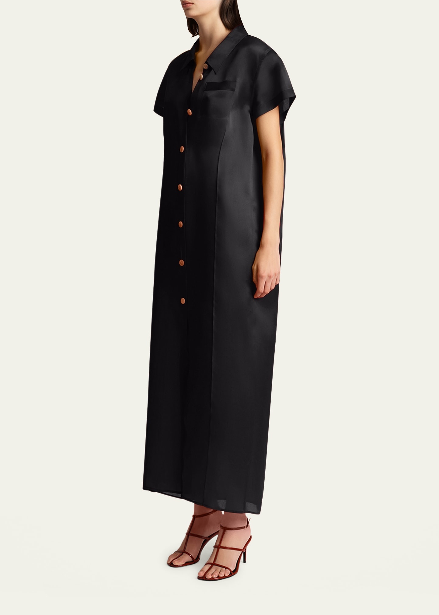 Effy Short-Sleeve Silk Organza Maxi Dress - 4