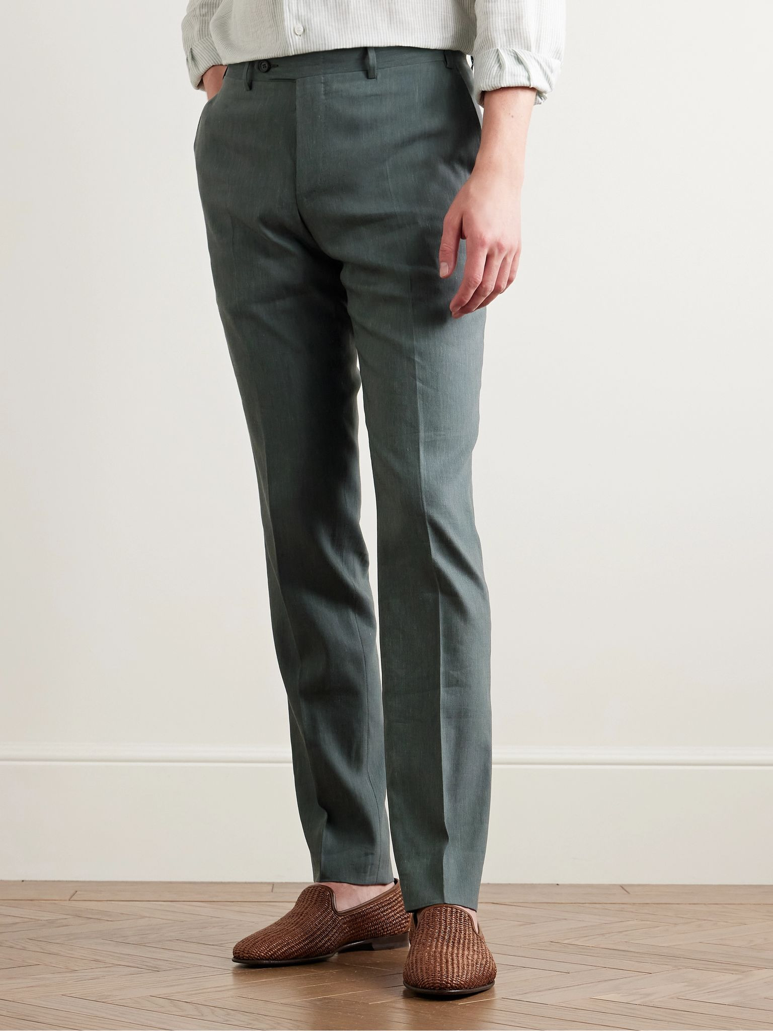 Slim-Fit Linen and Wool-Blend Suit Trousers Petrol - 3