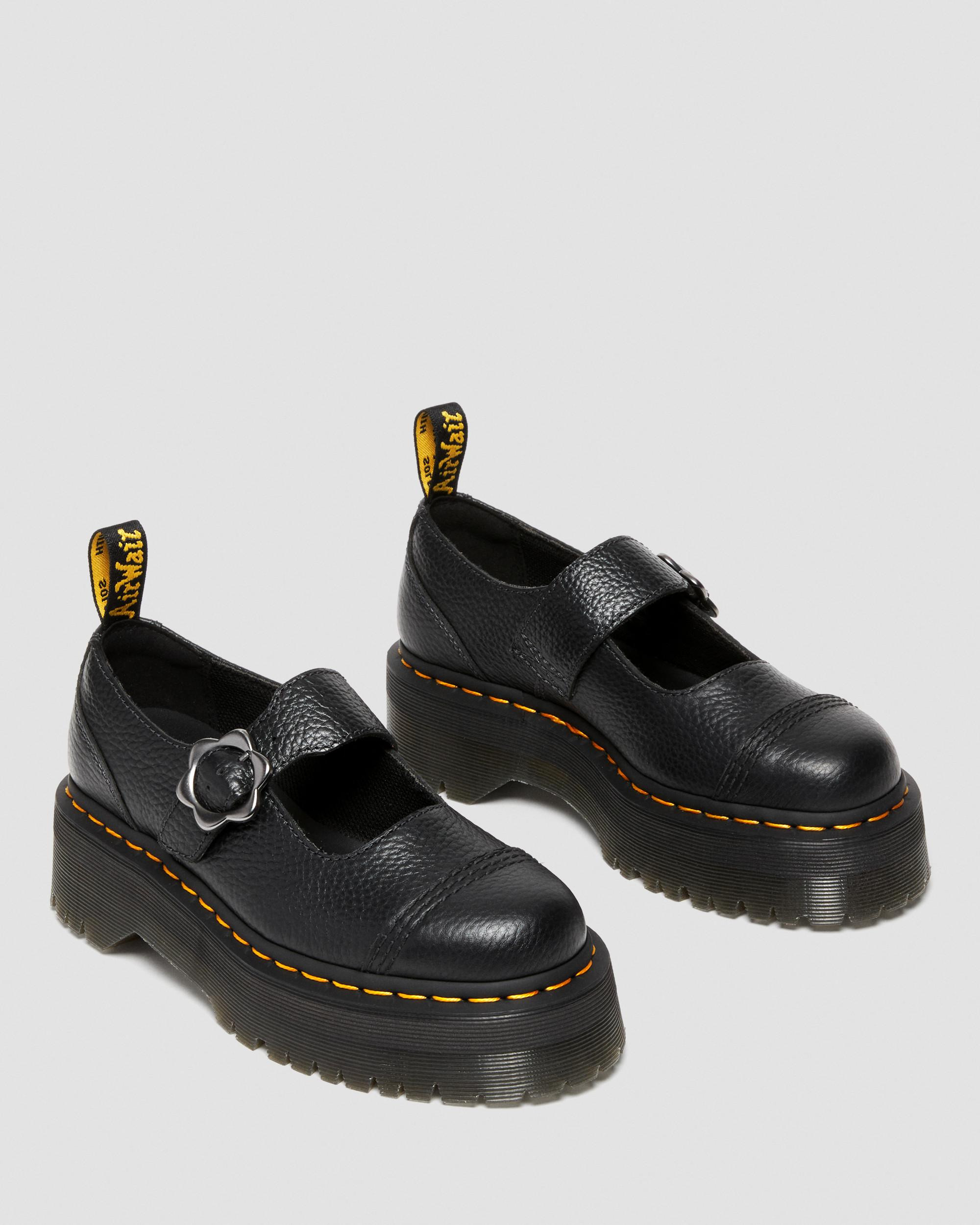 Addina Flower Buckle Leather Platform Shoes - 6
