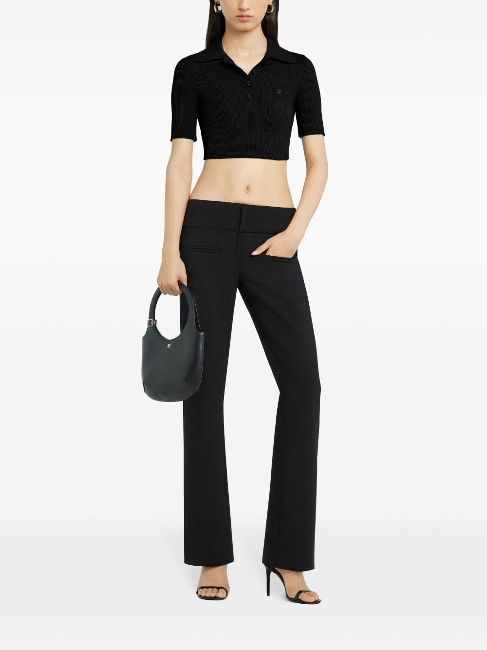 knitted cropped polo top - 2