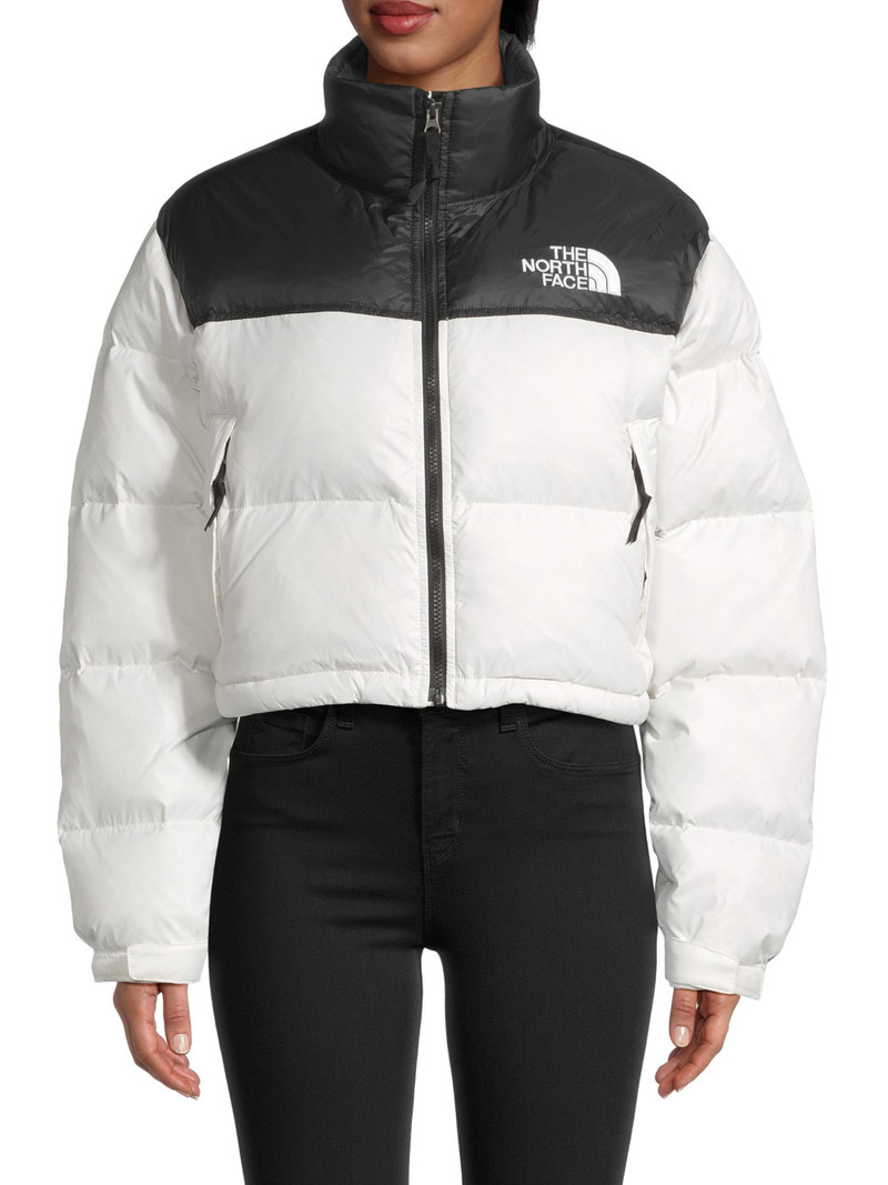 Women's Nuptse Cropped Down Puffer Jacket - Gardenia White Black 4