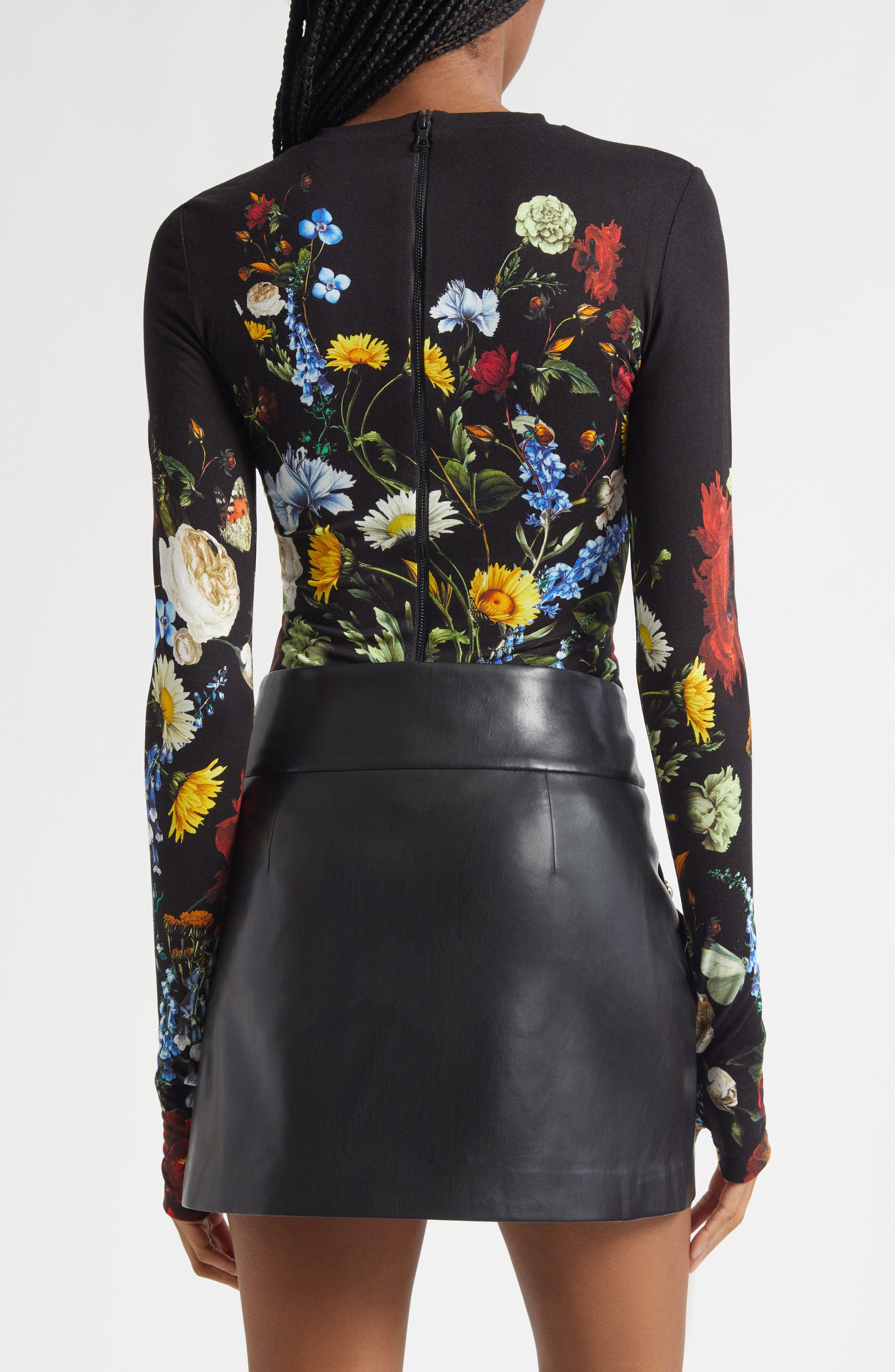 Alice + Olivia Olea Crewneck Long Sleeve Bodysuit in Social Hour Black at Nordstrom - 4