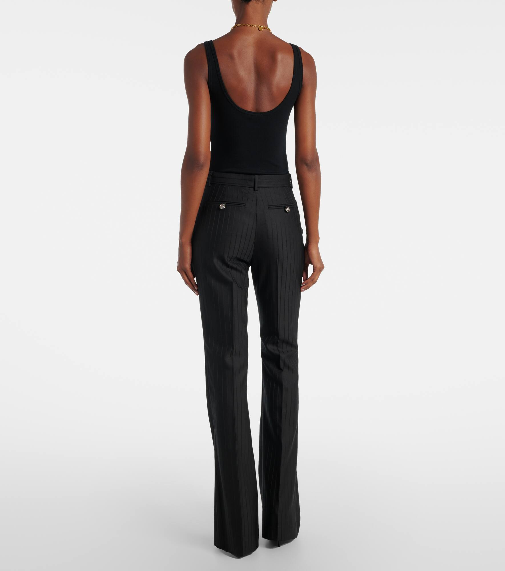 Embellished pinestripe wool flared pants - 3