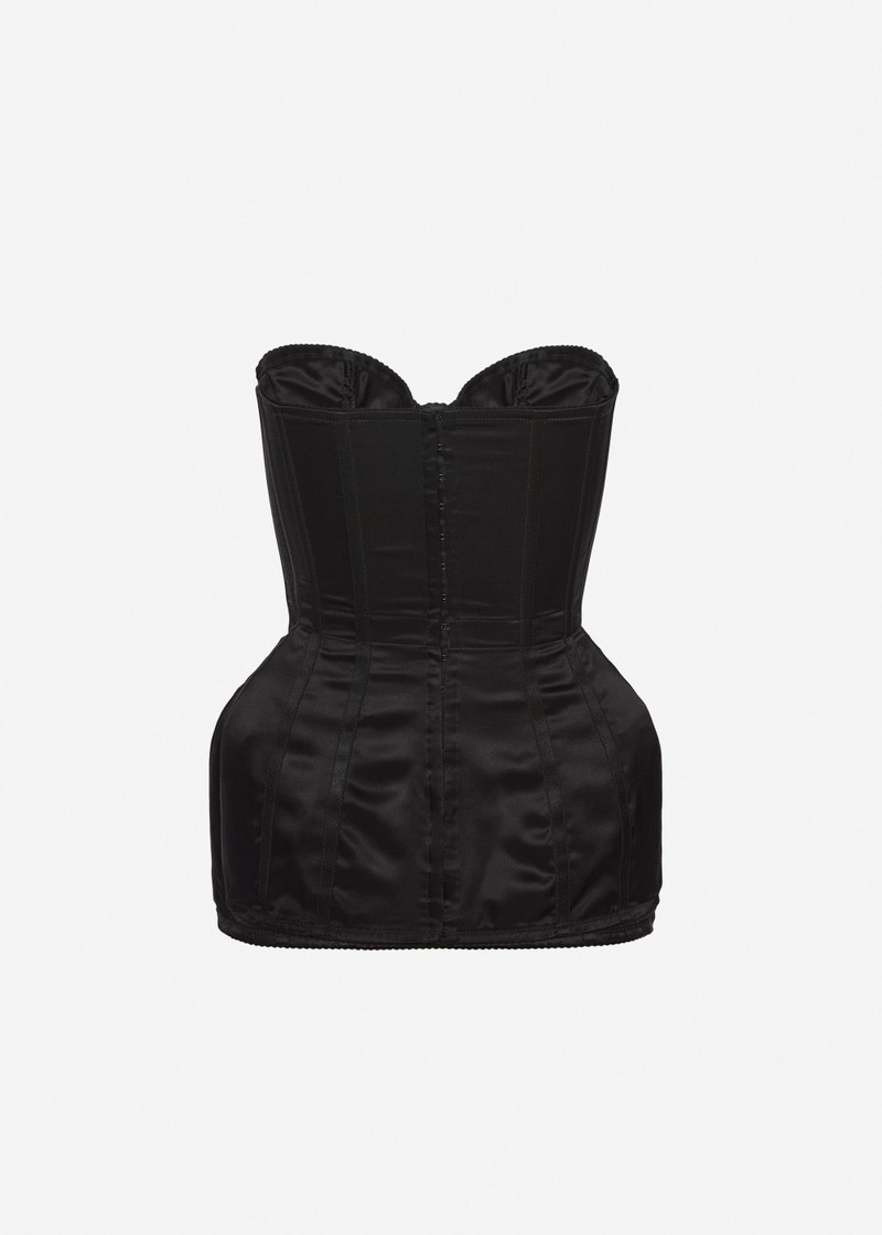 Longline silk corset top in black satin 2