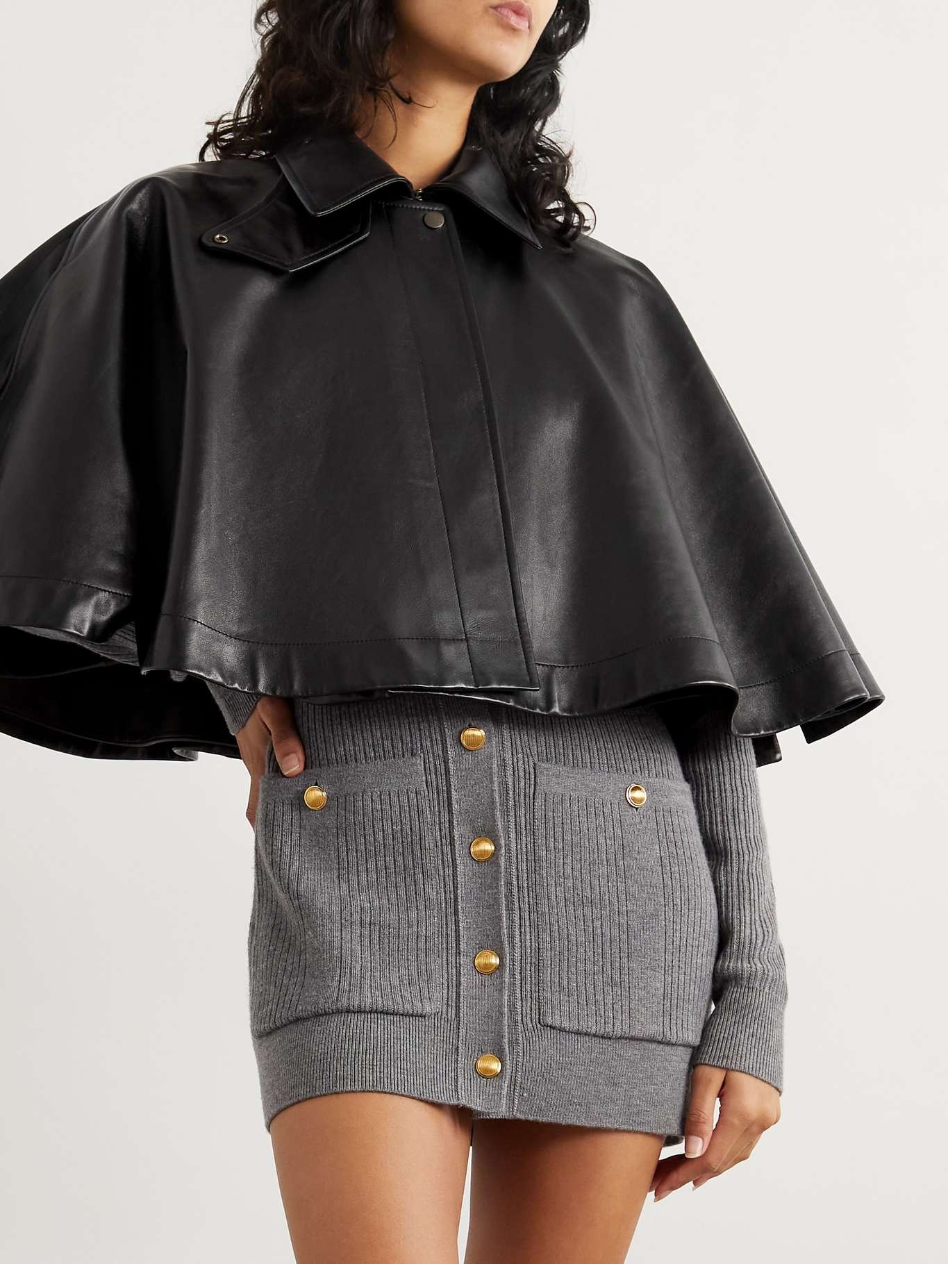 Cropped leather cape - 3