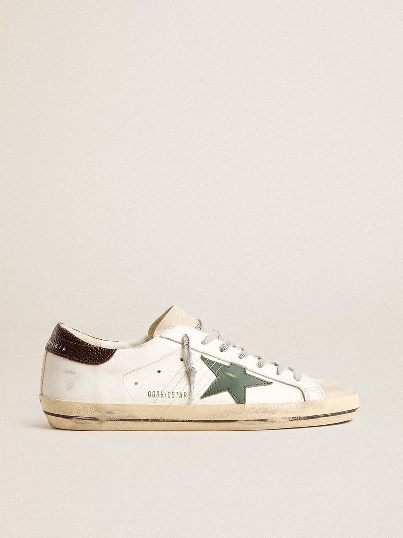 Men’s Super-Star in white leather with green star and animal-print heel tab - 1